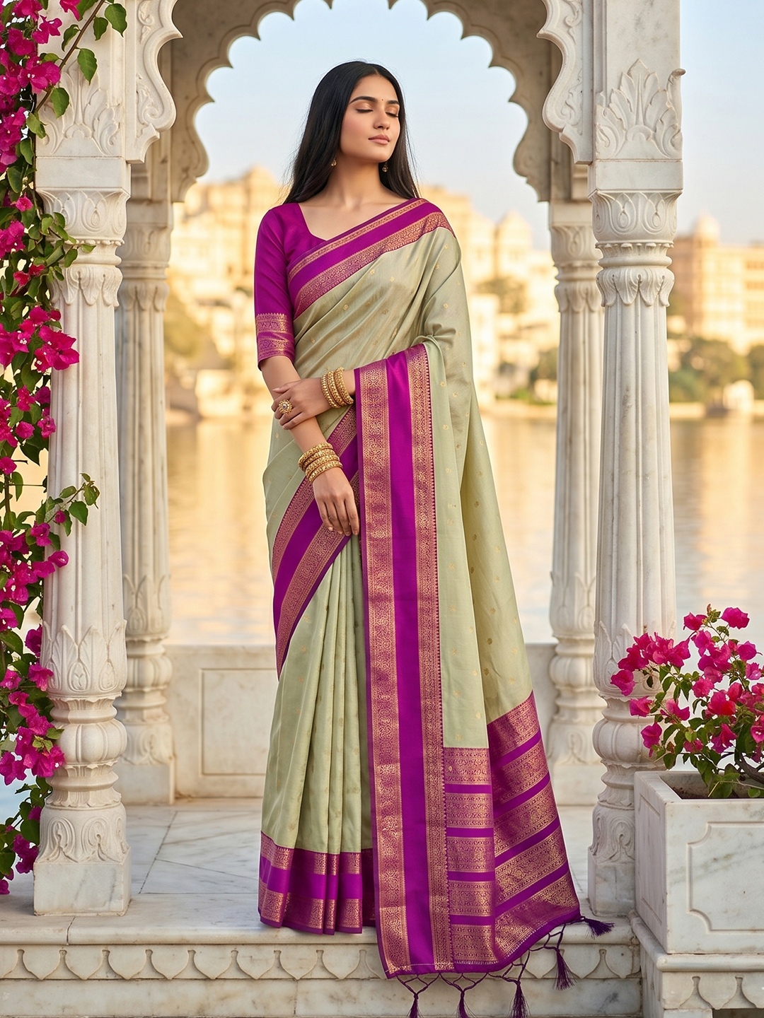 Chiku Woven Zari Silk Blend Saree