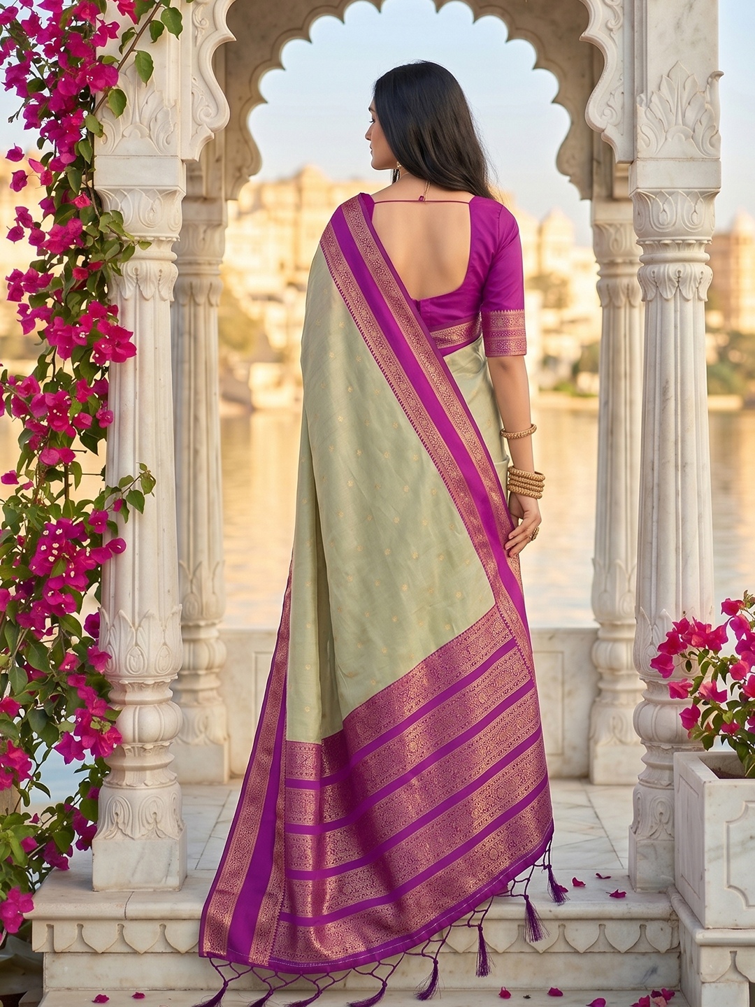 Chiku Woven Zari Silk Blend Saree — alternate view