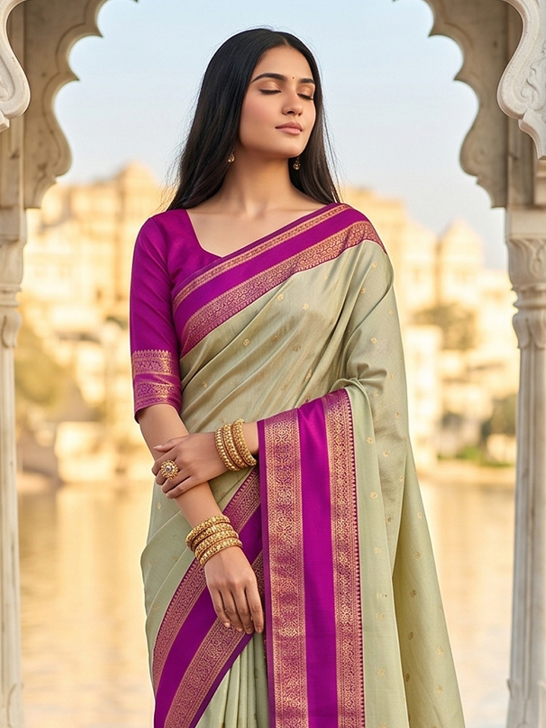 Chiku Woven Zari Silk Blend Saree
