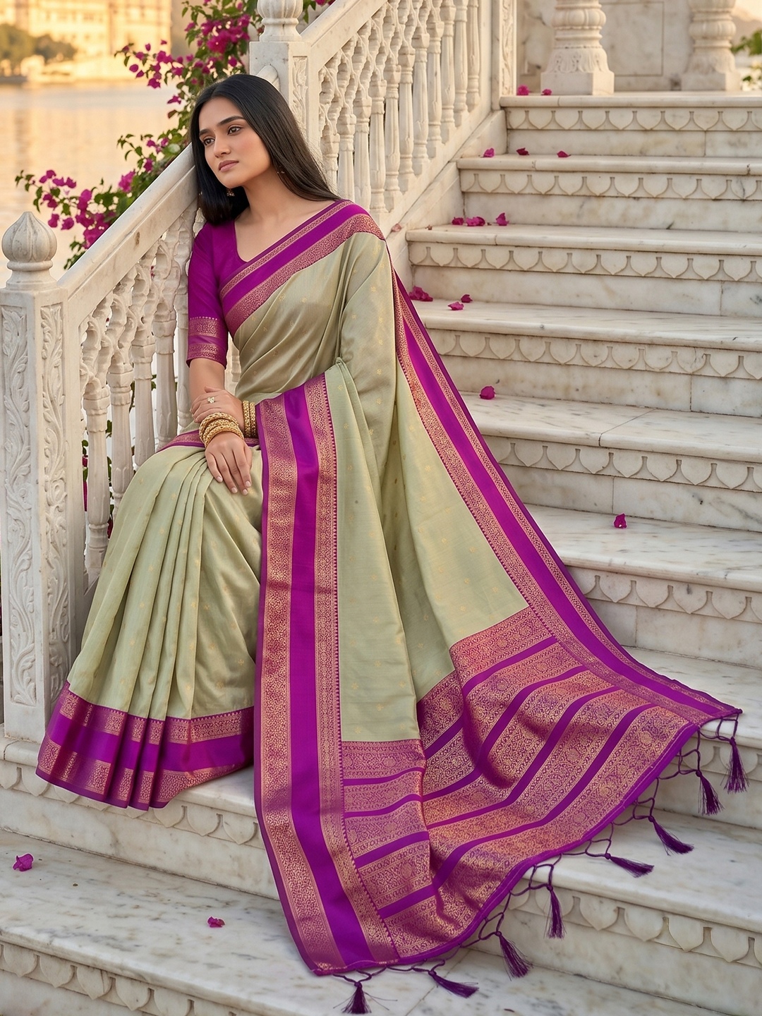 Chiku Woven Zari Silk Blend Saree