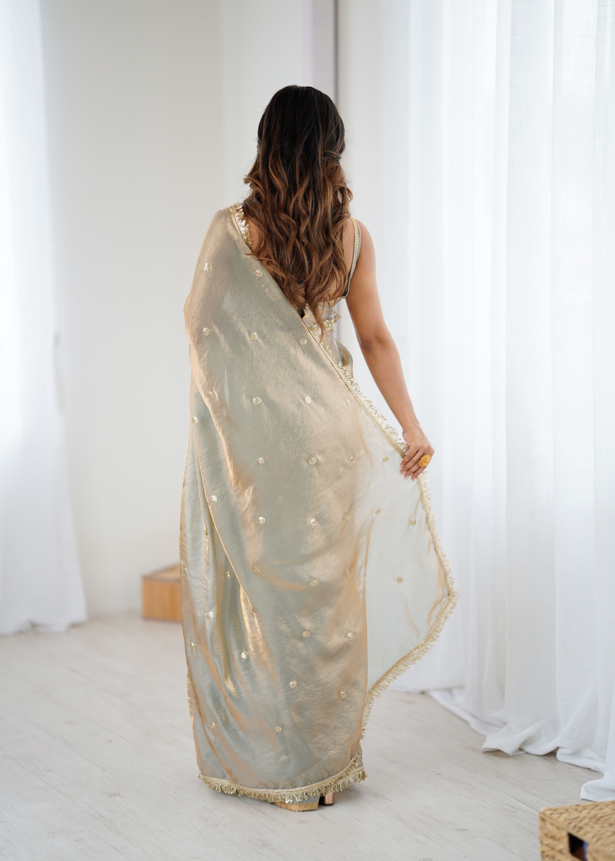 Chiku Zari Sequin Fendy Satin Saree — alternate view
