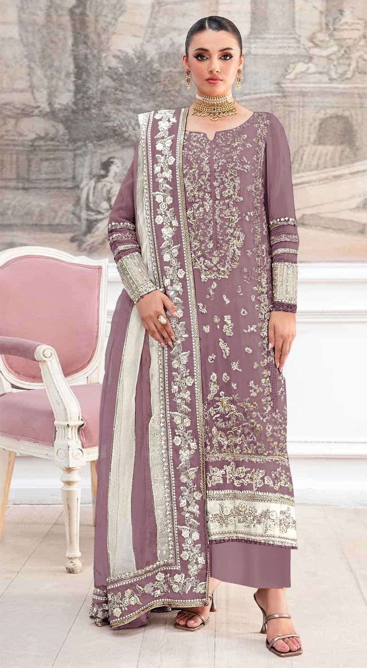 Chocolate Ethnic Motif Embroidered Crunchy Silk Salwar Suit