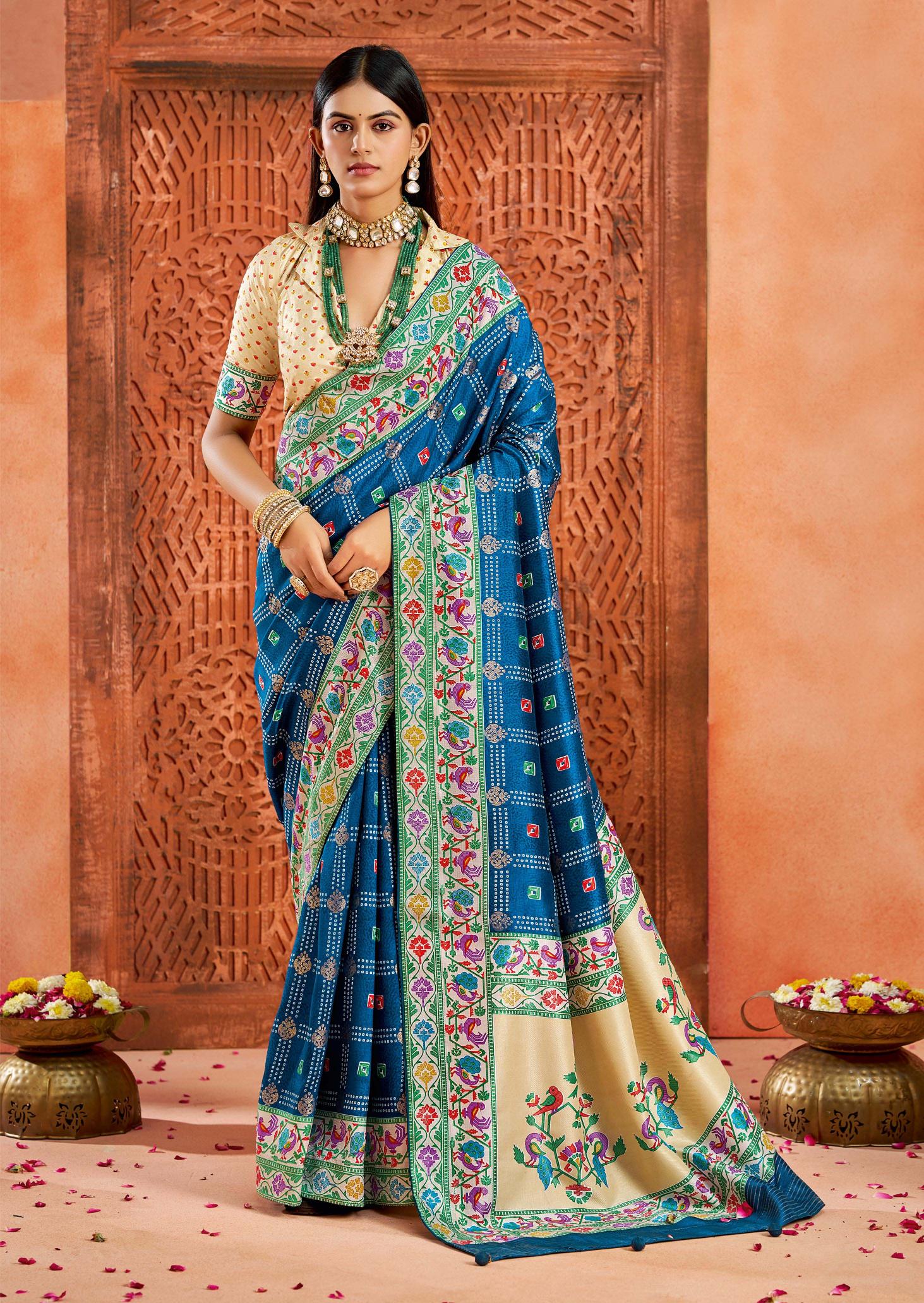 Cobalt Blue Velvet Tussar Silk Saree
