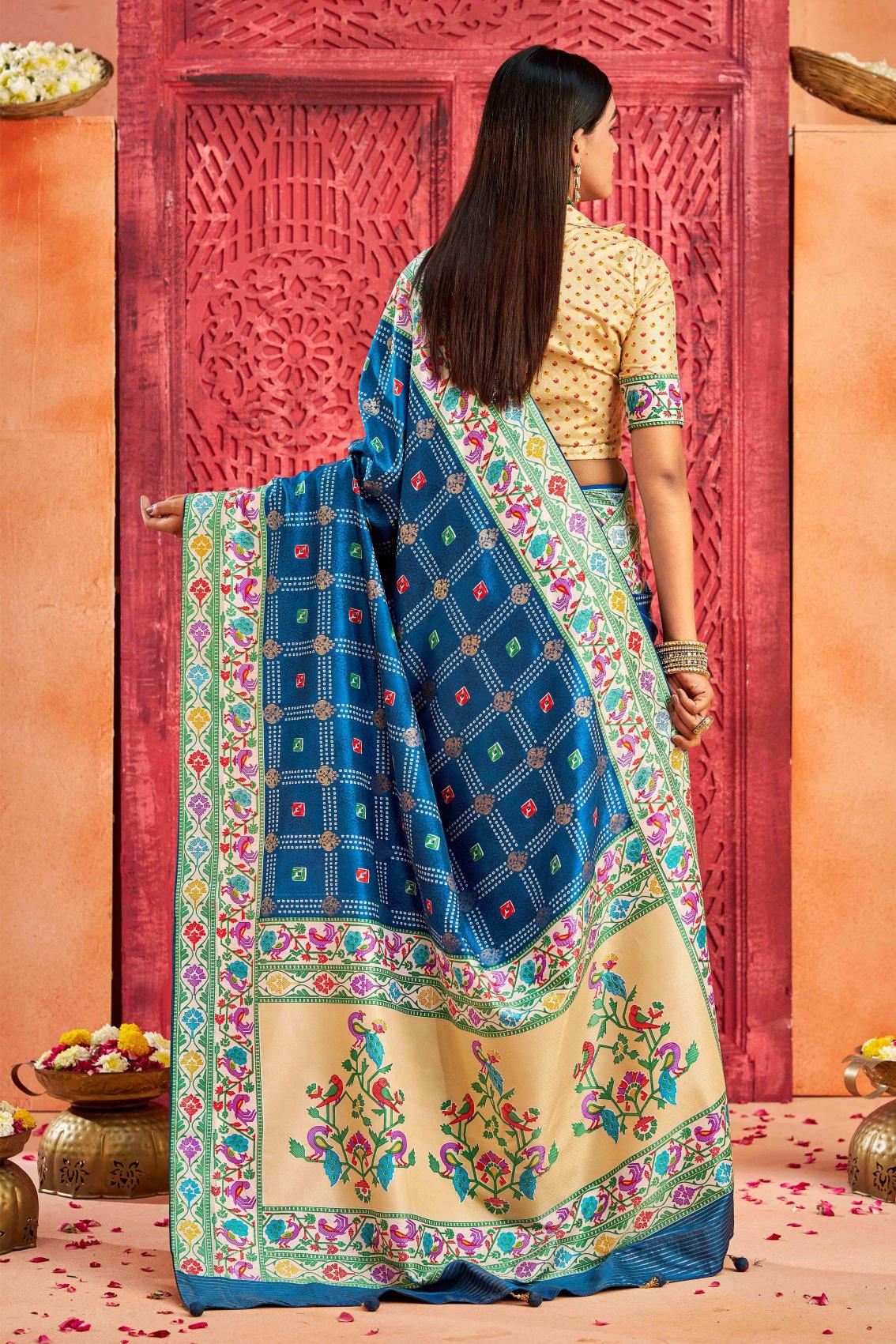 Cobalt Blue Velvet Tussar Silk Saree — alternate view