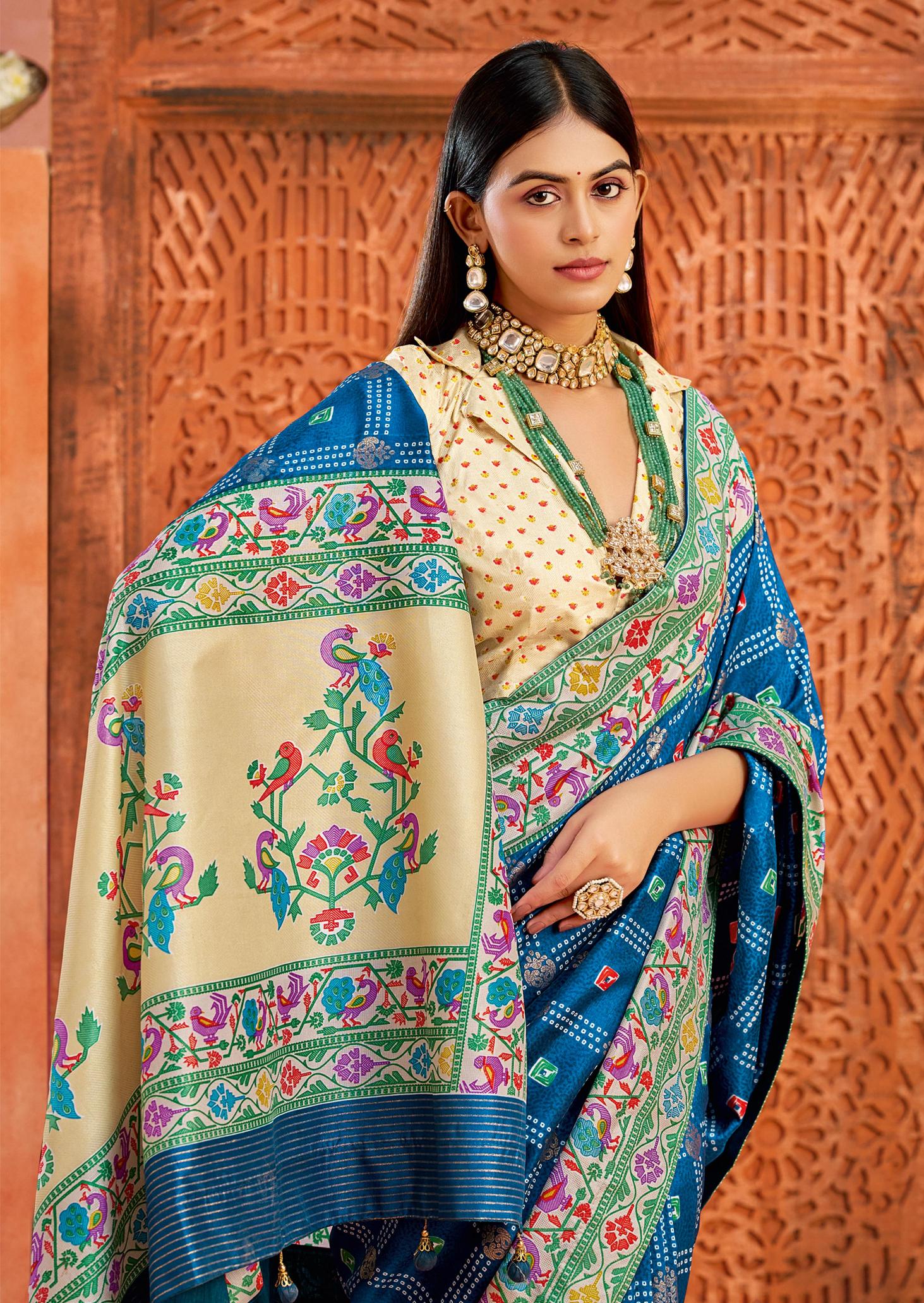 Cobalt Blue Velvet Tussar Silk Saree