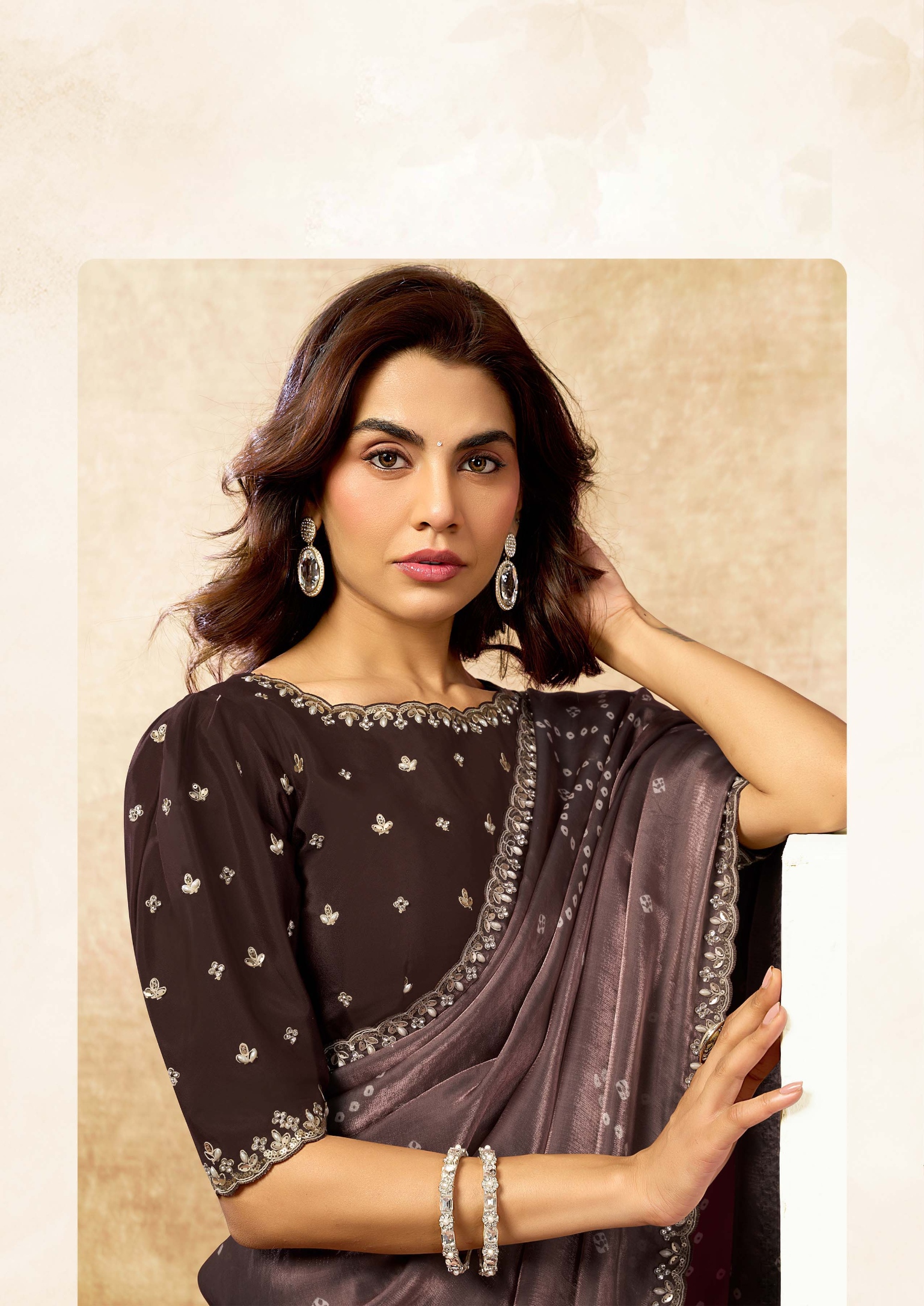 Coffee Bandhani Satin Silk Saree — alternate view