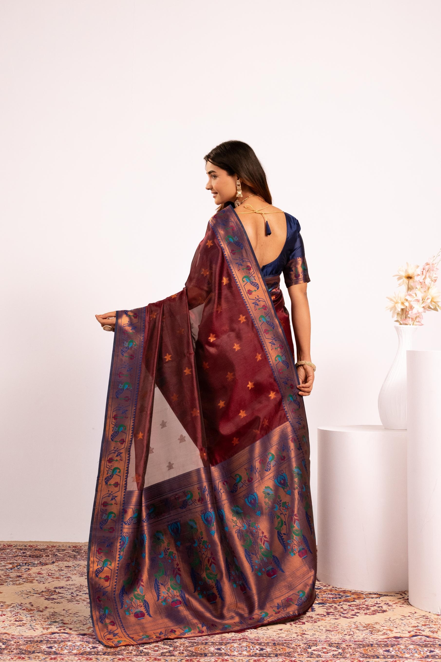 Coffee Brown Paithani Tissue Silk Saree — alternate view