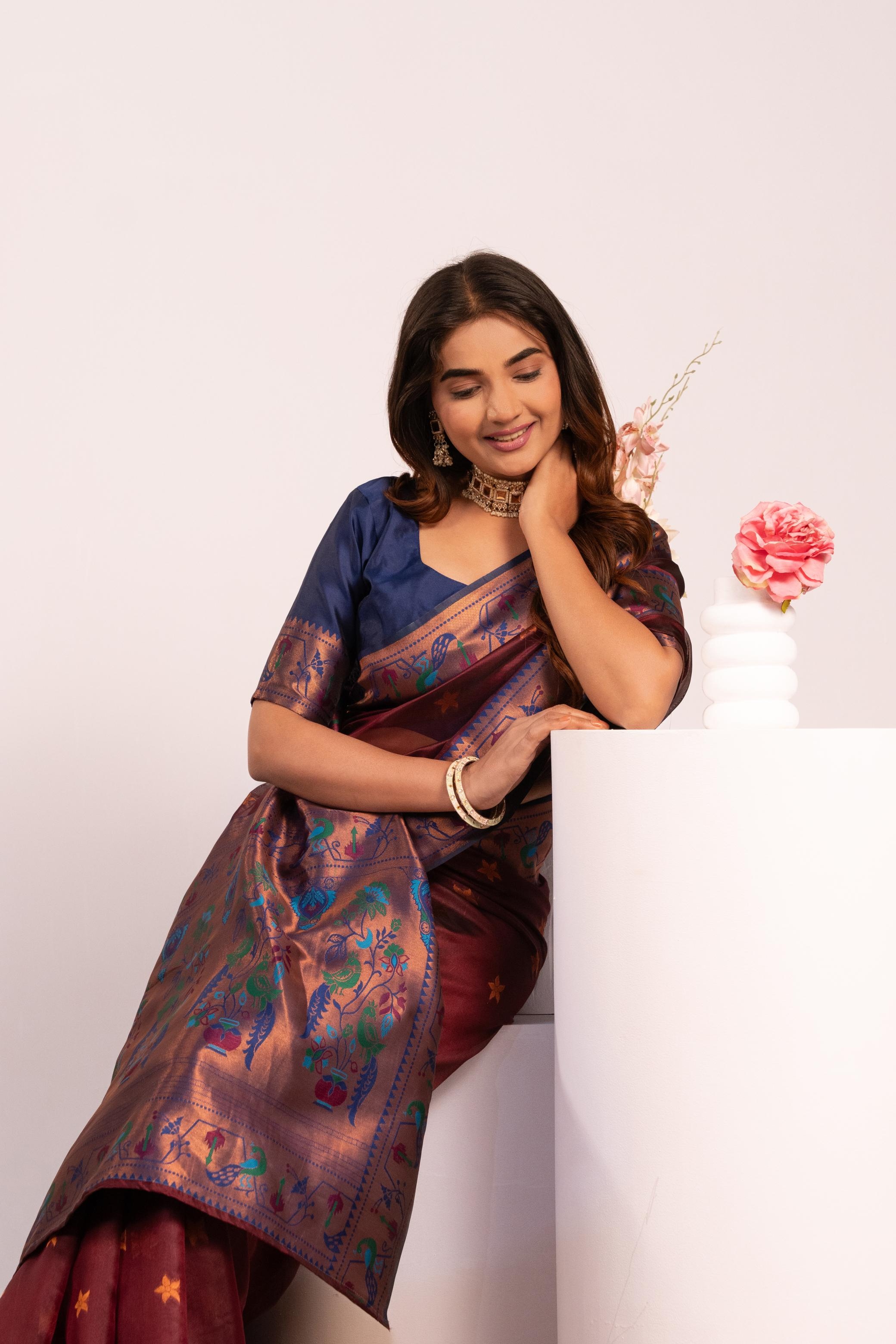 Coffee Brown Paithani Tissue Silk Saree