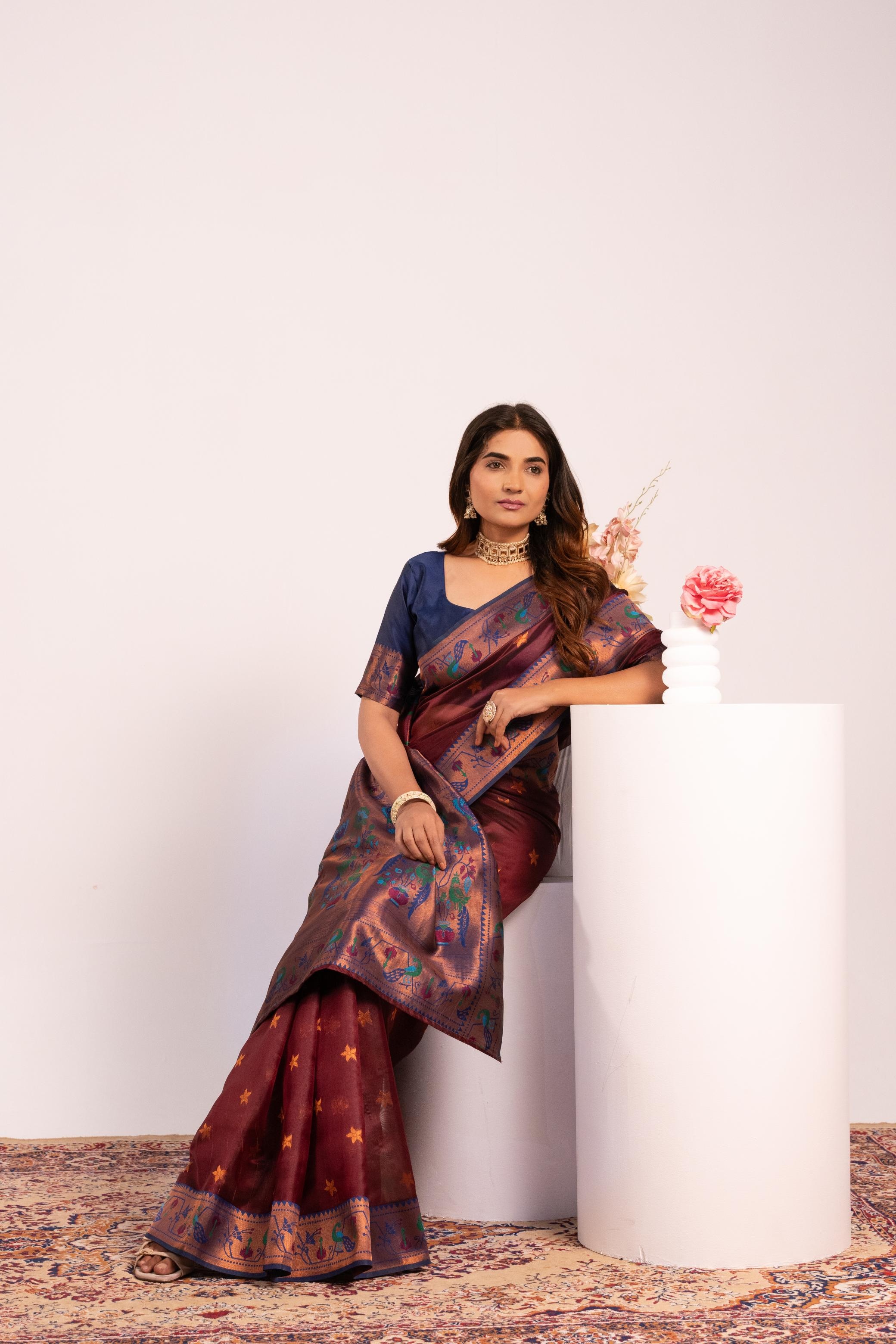 Coffee Brown Paithani Tissue Silk Saree