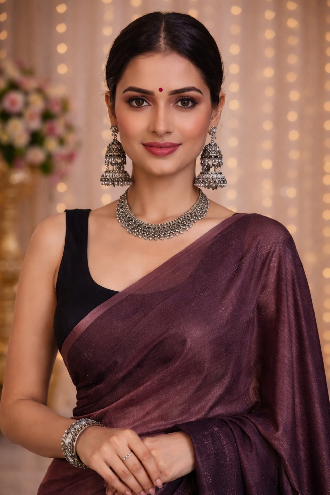 Coffee Designer Chiffon Ready To Wear Saree