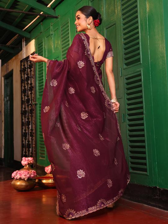 Coffee Embroidered Chiffon Saree — alternate view