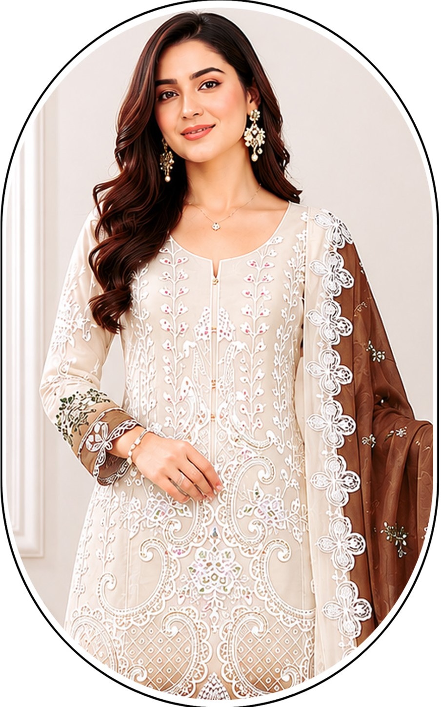 Coffee Embroidery Georgette Straight Salwar Suit — alternate view