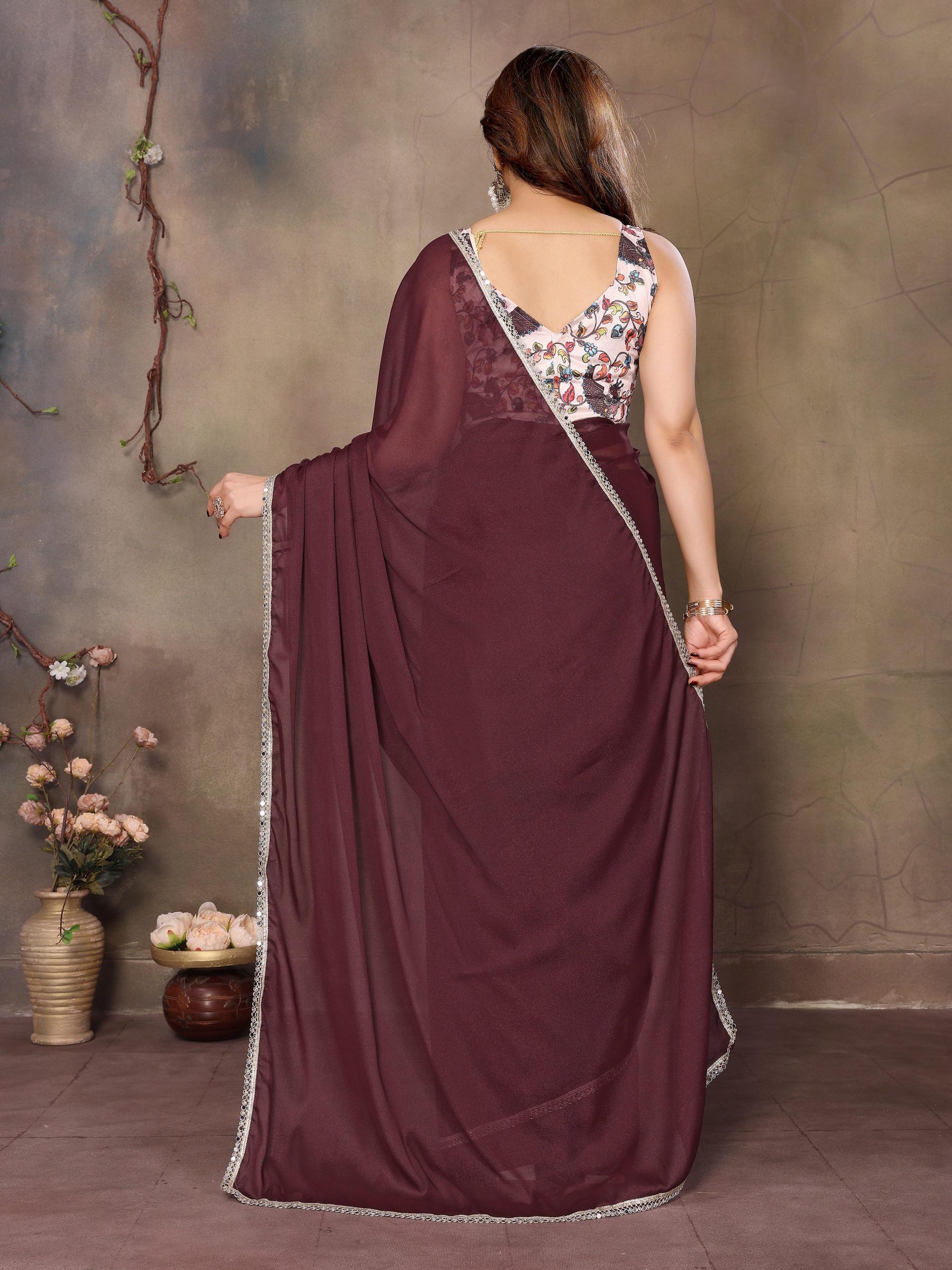 Coffee Georgette Saree — alternate view