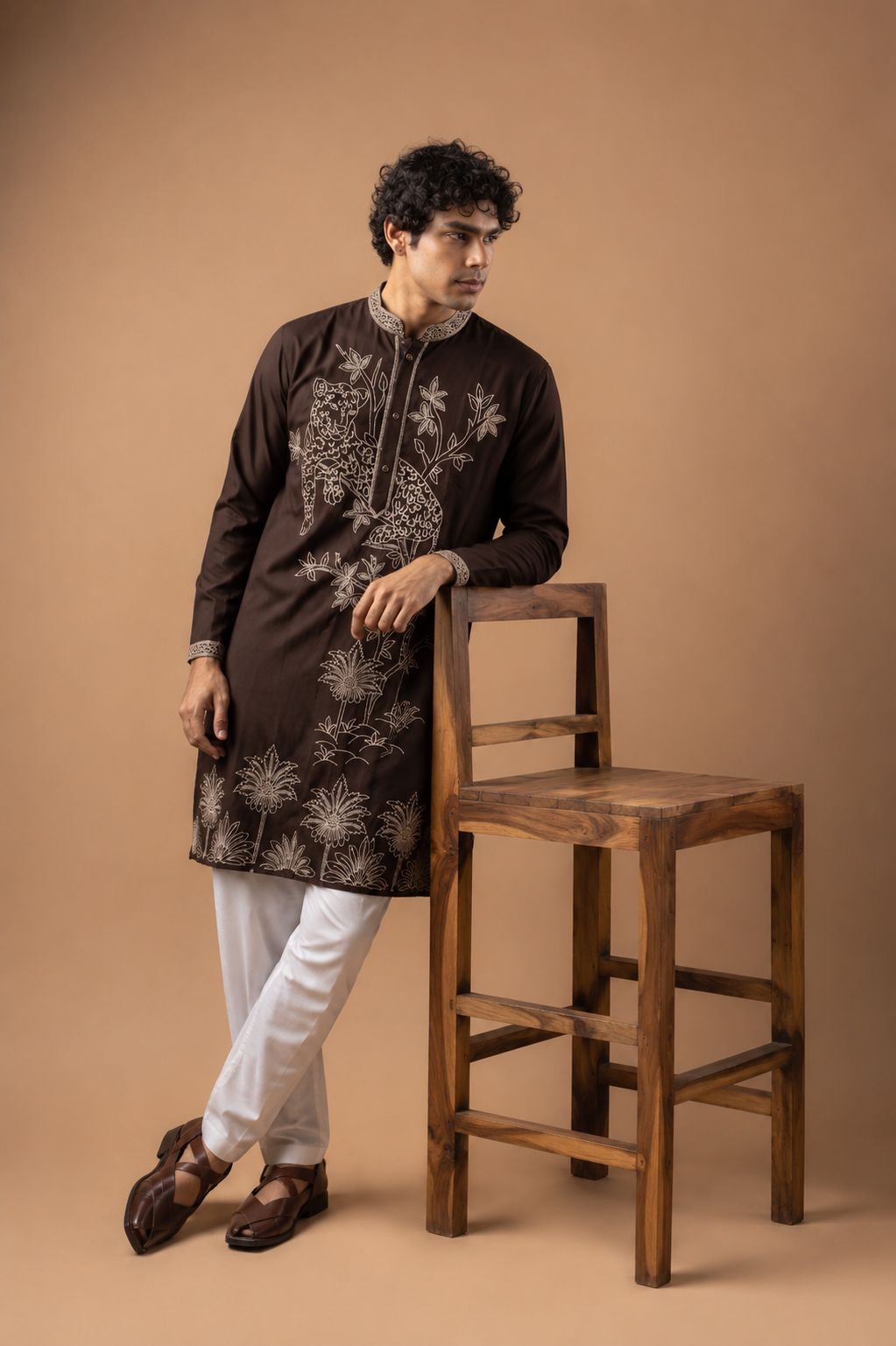 Coffee Heritage Embroidery Viscose Silk Kurta Set