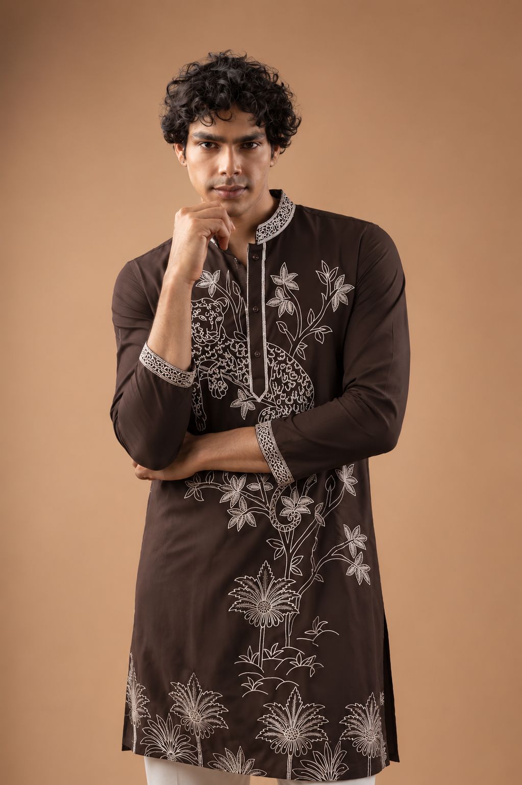 Coffee Heritage Embroidery Viscose Silk Kurta Set
