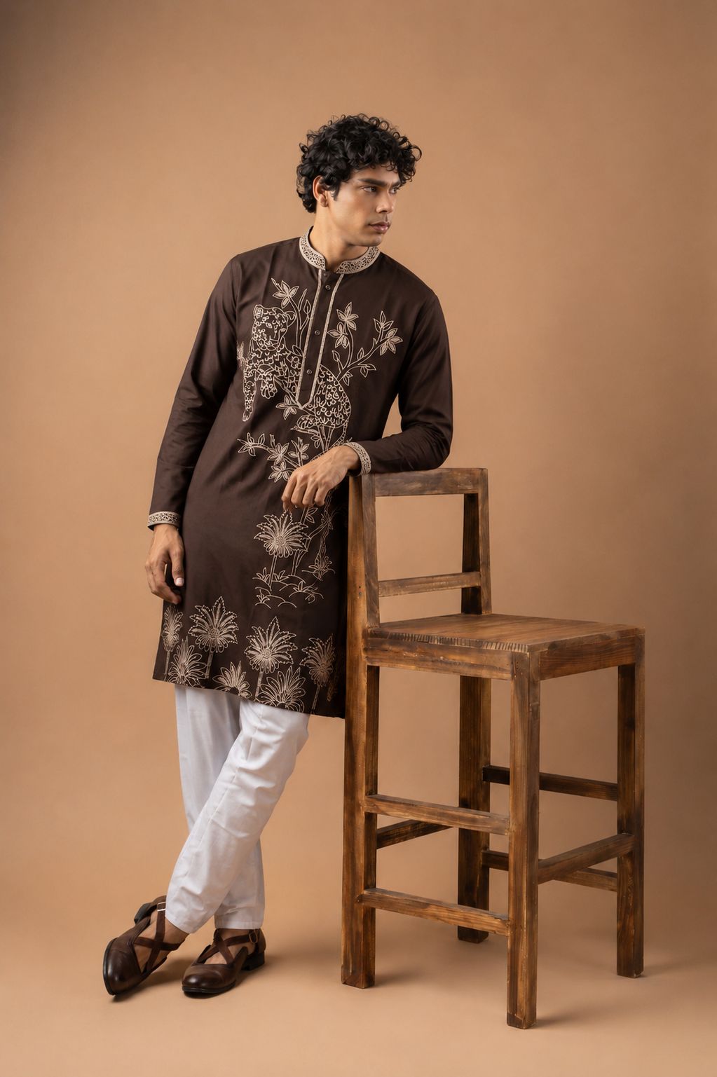 Coffee Heritage Embroidery Viscose Silk Kurta Set