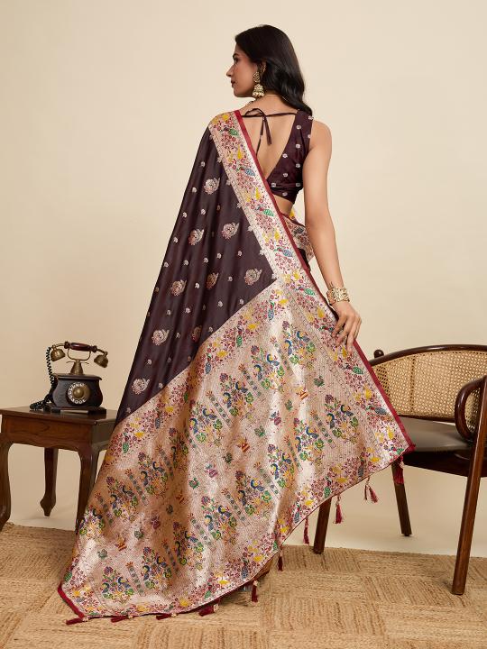 Coffee Meenakari Satin Silk saree — alternate view