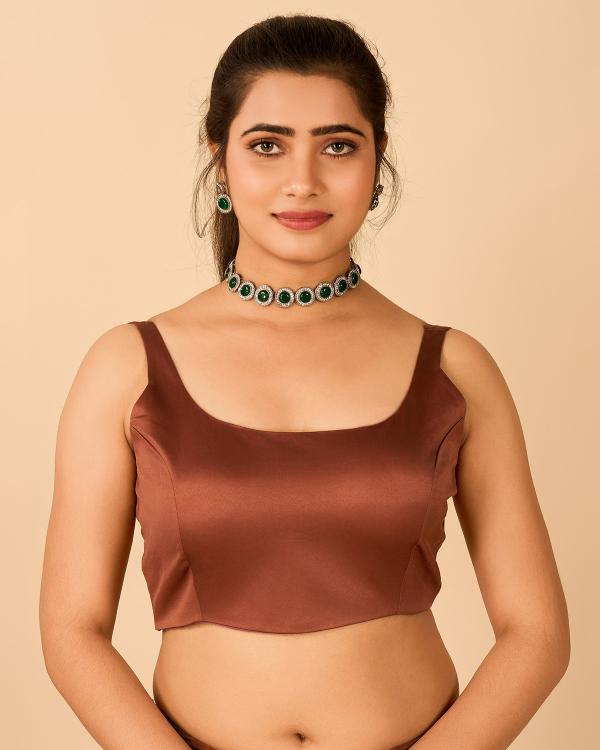 Coffee Satin Readymade Blouse