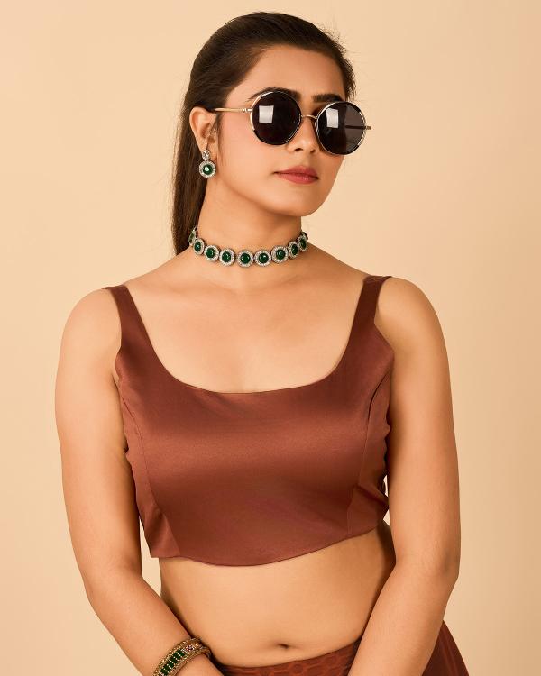 Coffee Satin Readymade Blouse