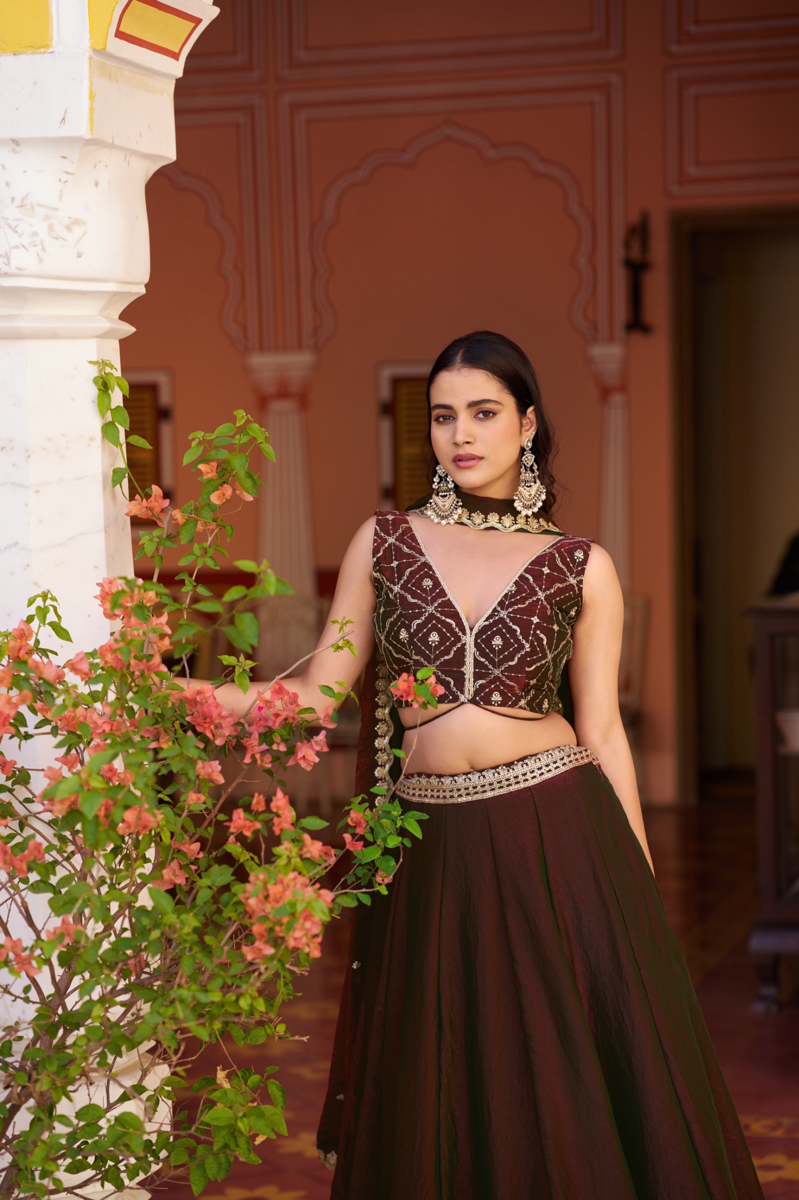 Coffee Sequins Embroidered Fendy Silk Lehenga Choli