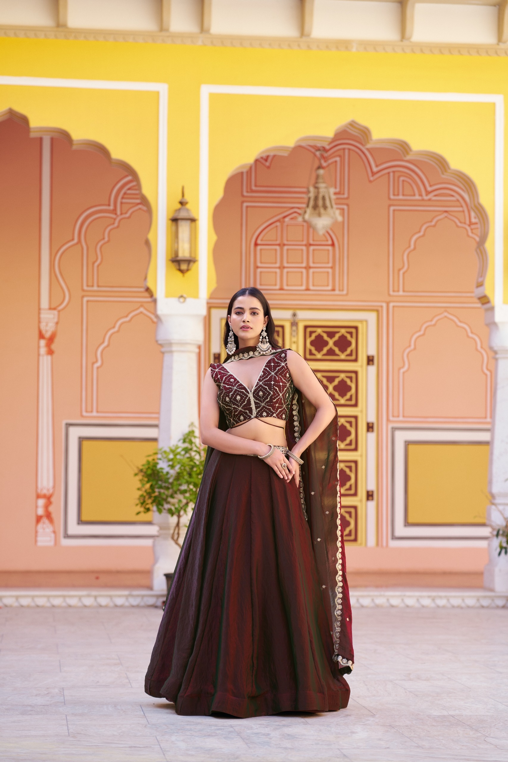 Coffee Sequins Embroidered Fendy Silk Lehenga Choli