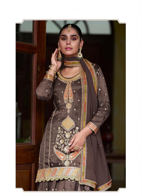 Coffee Shimmer Silk Long Choli Lehenga