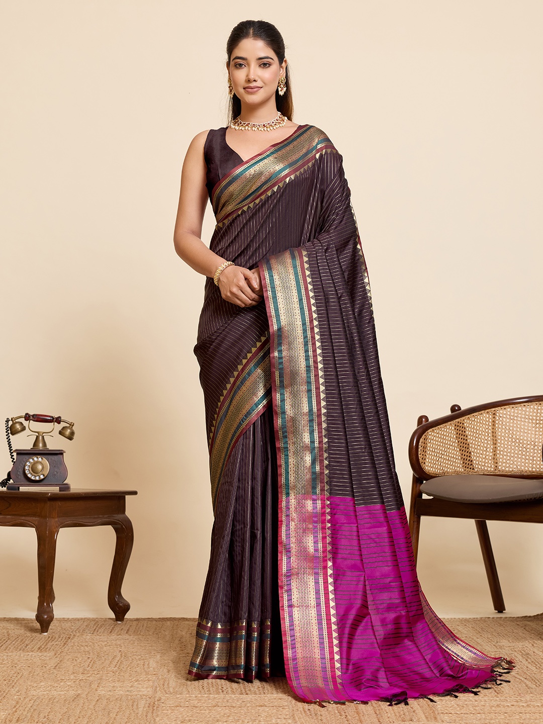 Coffee Silk Classic Zari Woven Designer Saree
