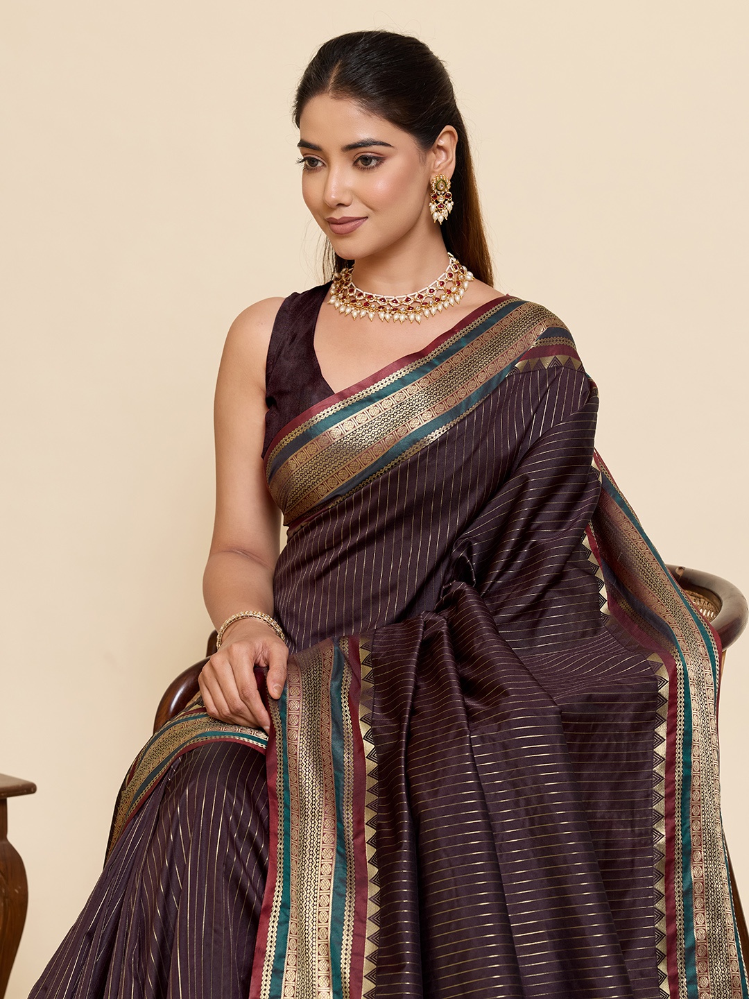 Coffee Silk Classic Zari Woven Designer Saree