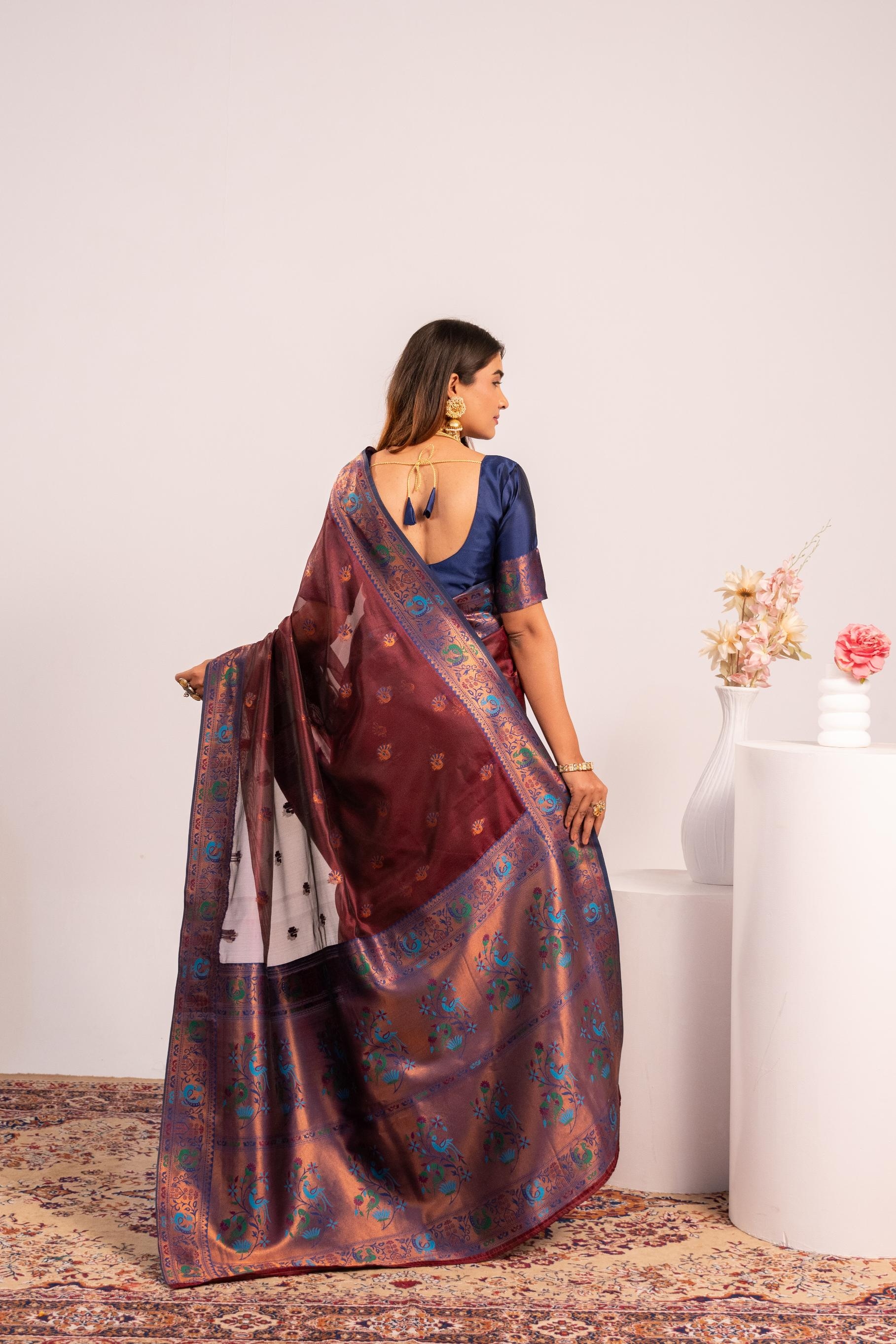 Coffee Woven Paithani Tissue Silk Saree — alternate view