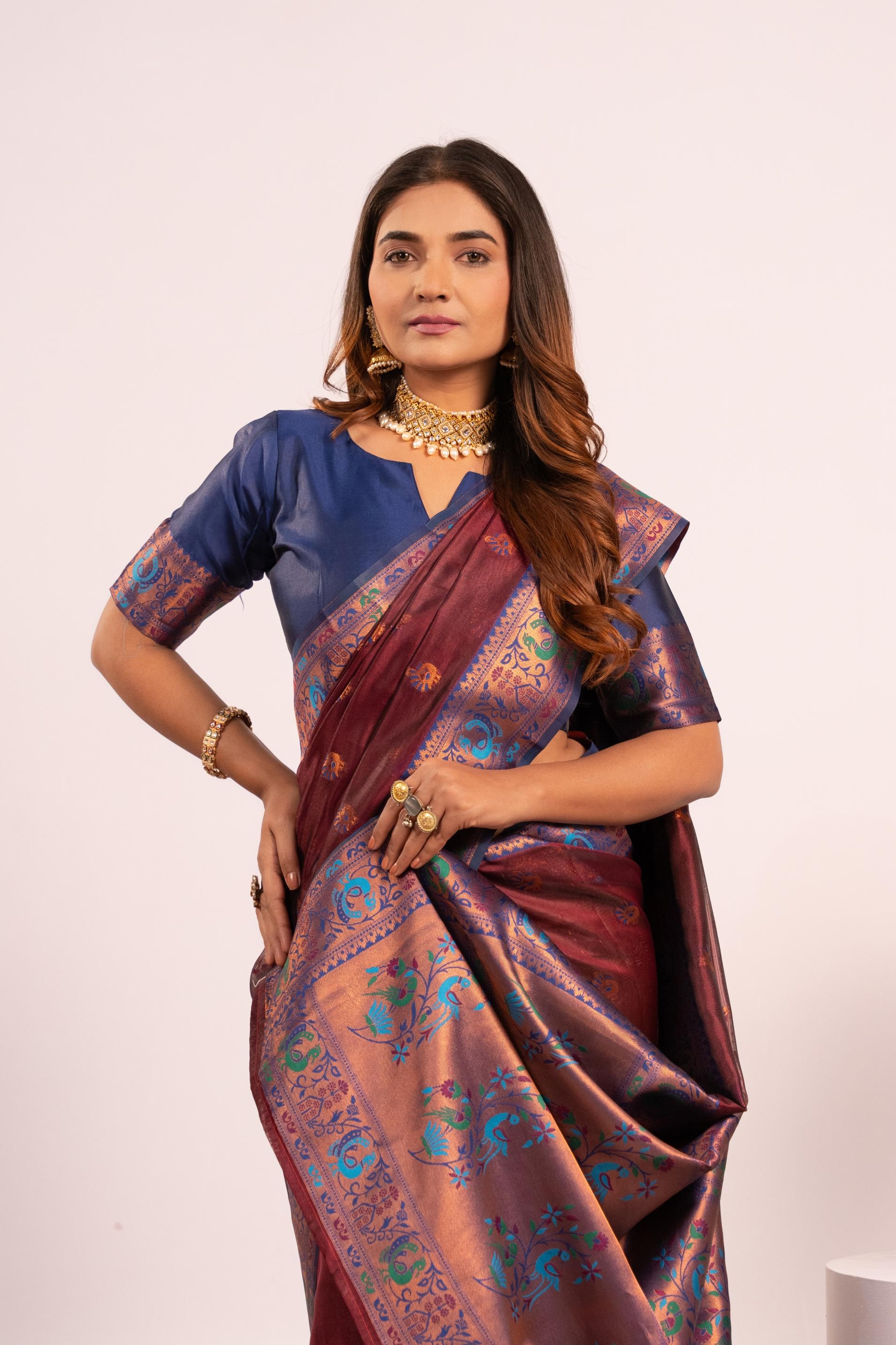 Coffee Woven Paithani Tissue Silk Saree