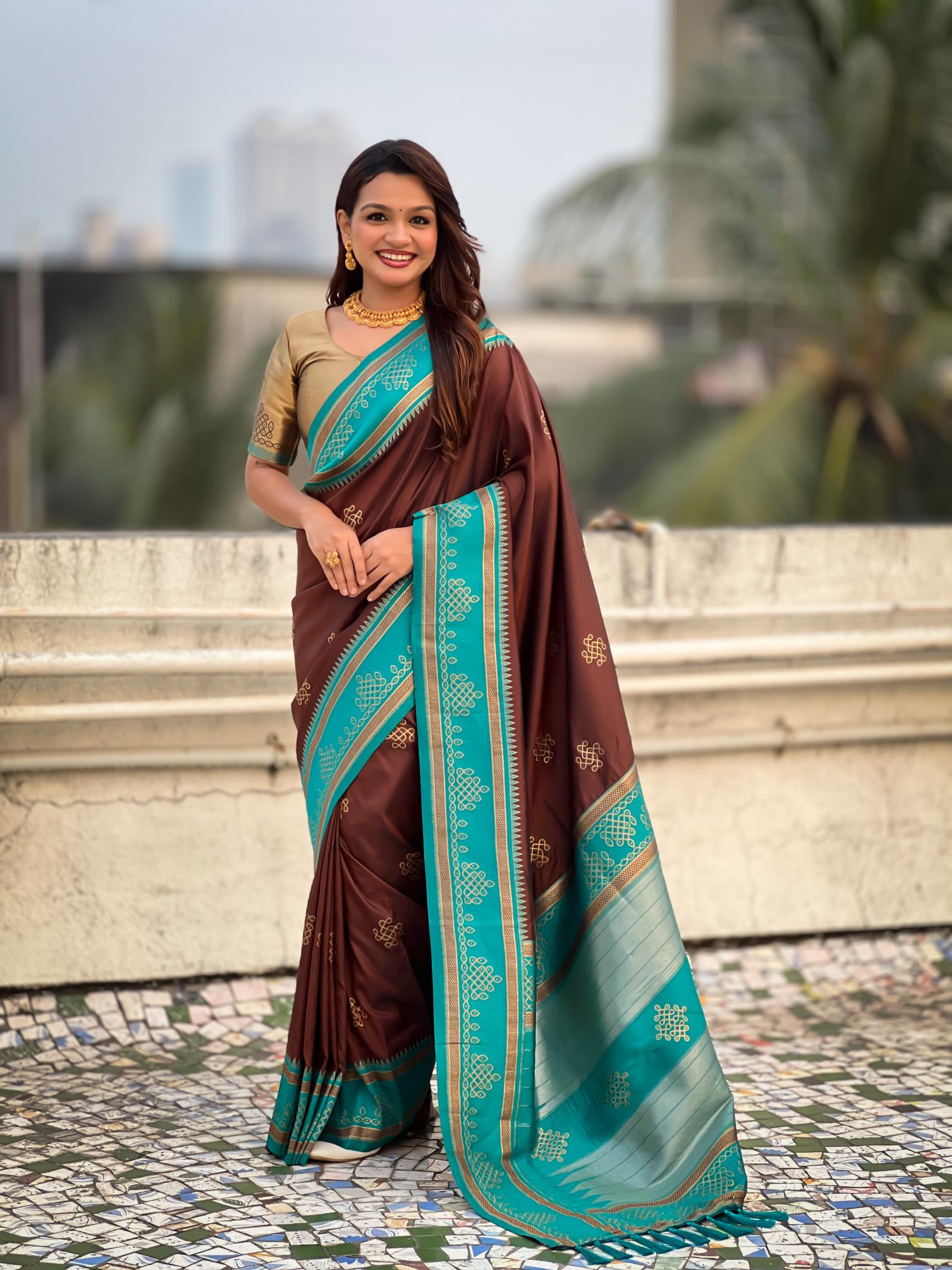 Coffee Woven Zari Soft Silk Saree