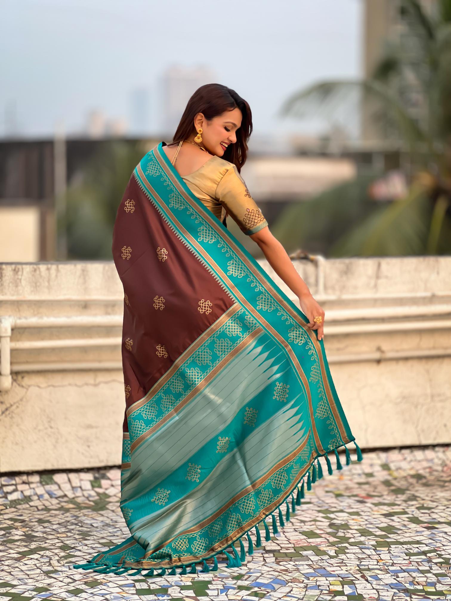 Coffee Woven Zari Soft Silk Saree — alternate view