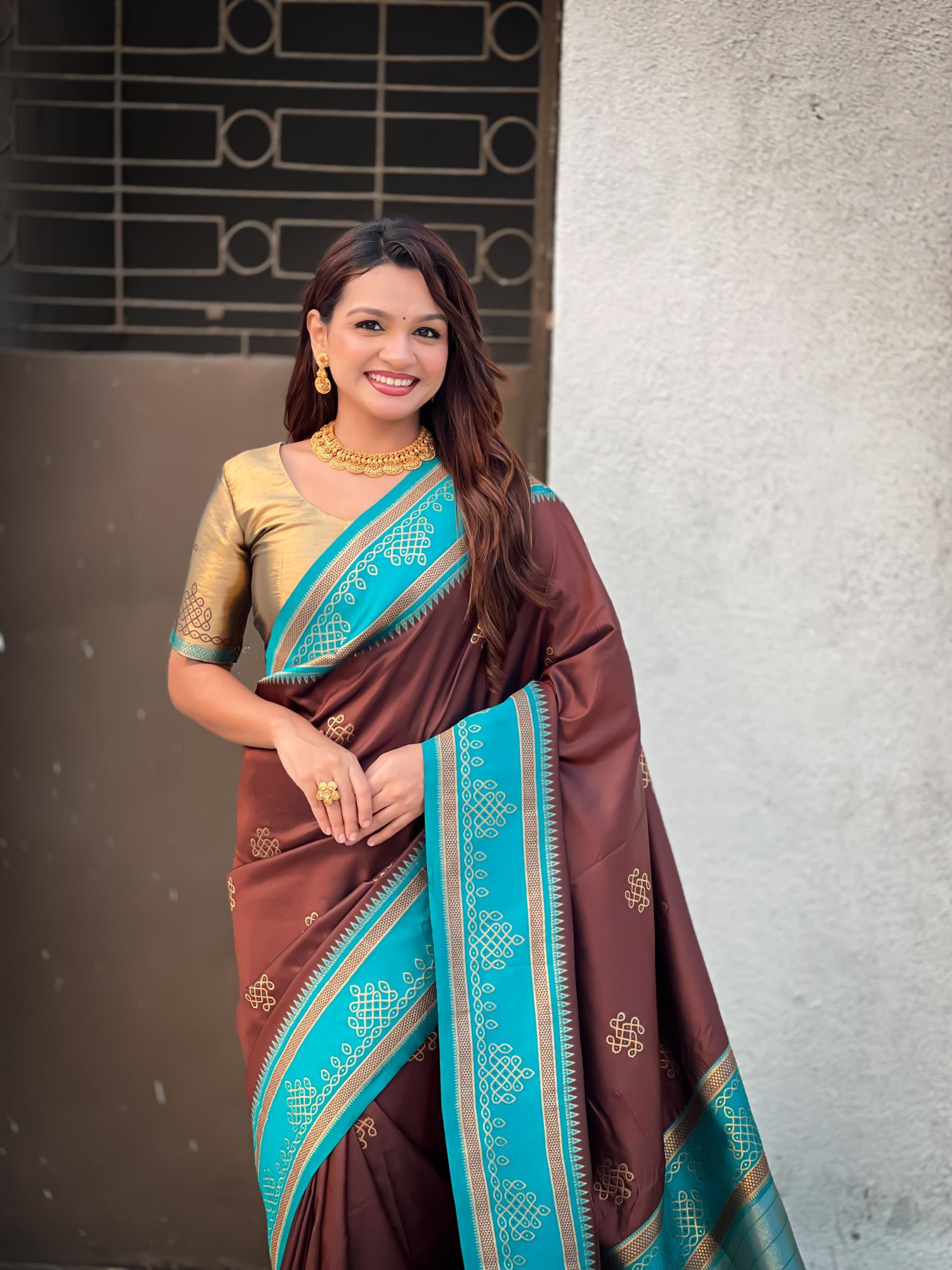 Coffee Woven Zari Soft Silk Saree
