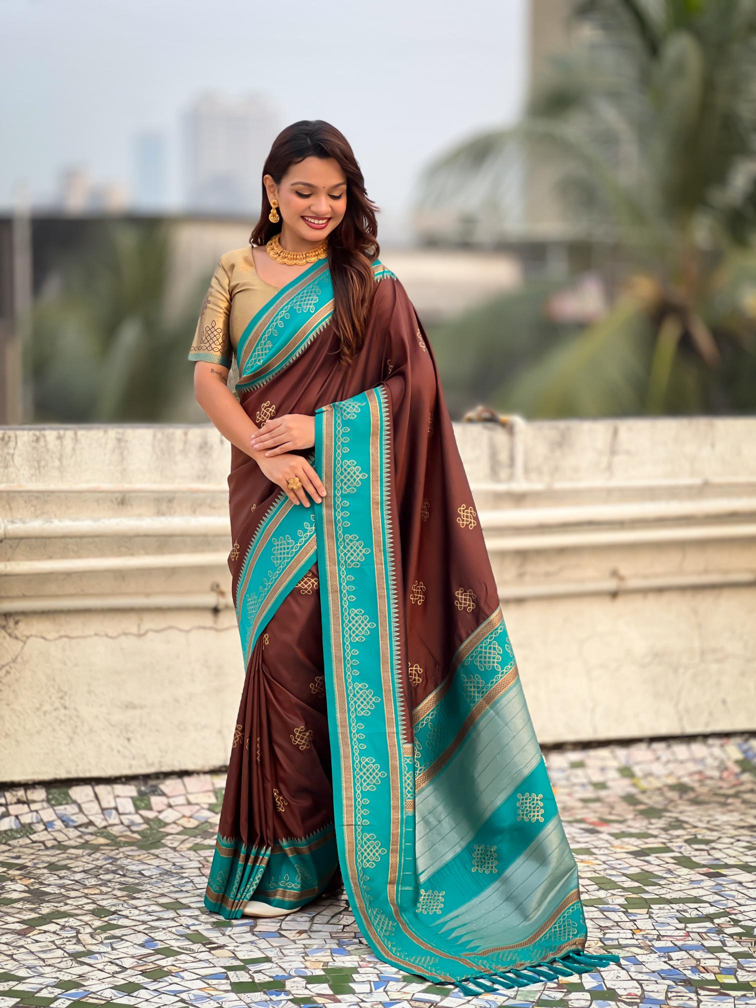 Coffee Woven Zari Soft Silk Saree