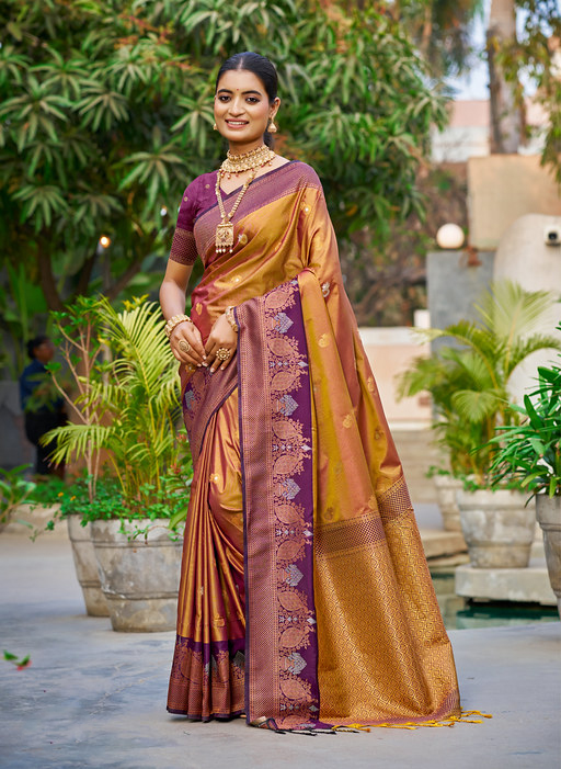Copper Gold Woven Soft Silk Saree