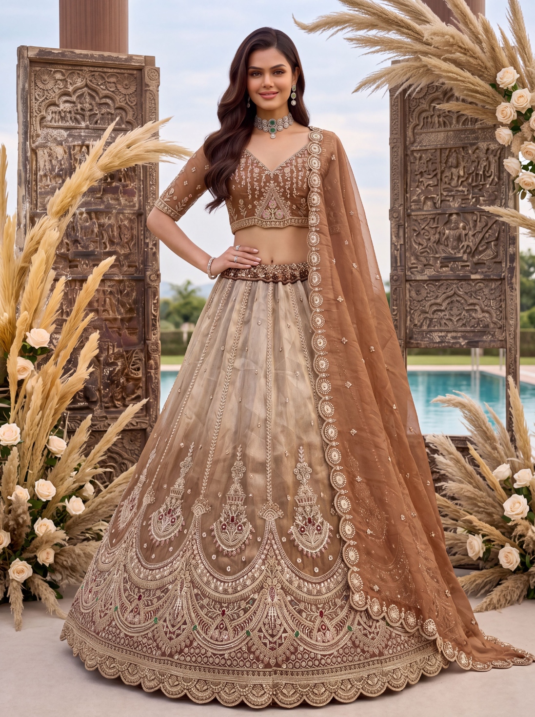 Copper Ombré Multi Thread Chandaniya Silk Lehenga Choli