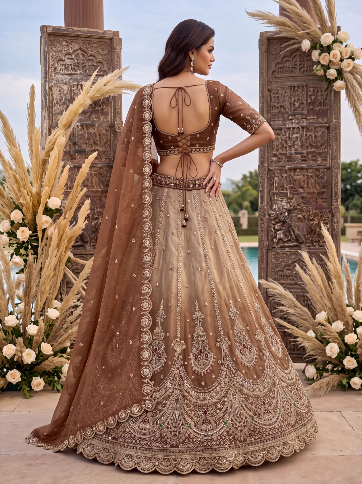 Copper Ombré Multi Thread Chandaniya Silk Lehenga Choli — alternate view