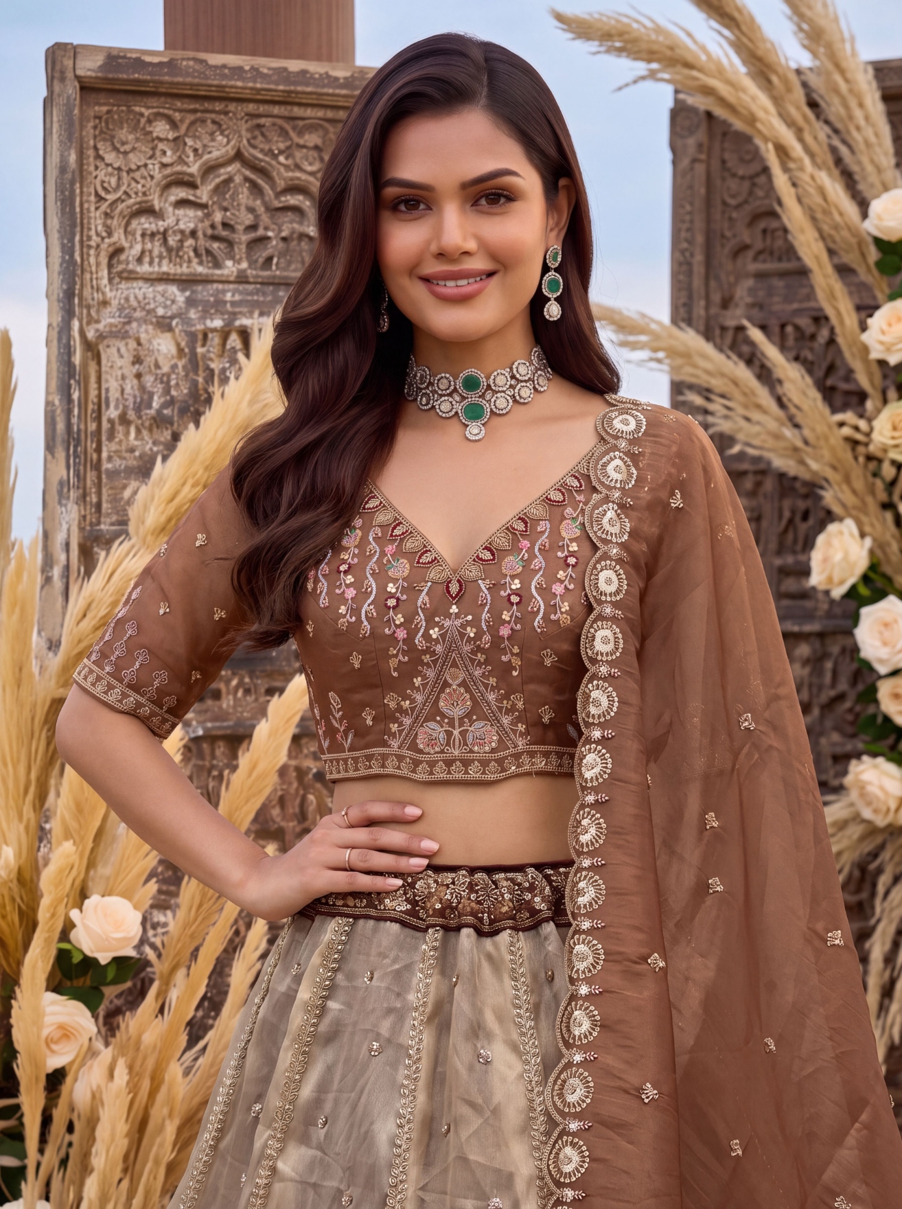 Copper Ombré Multi Thread Chandaniya Silk Lehenga Choli
