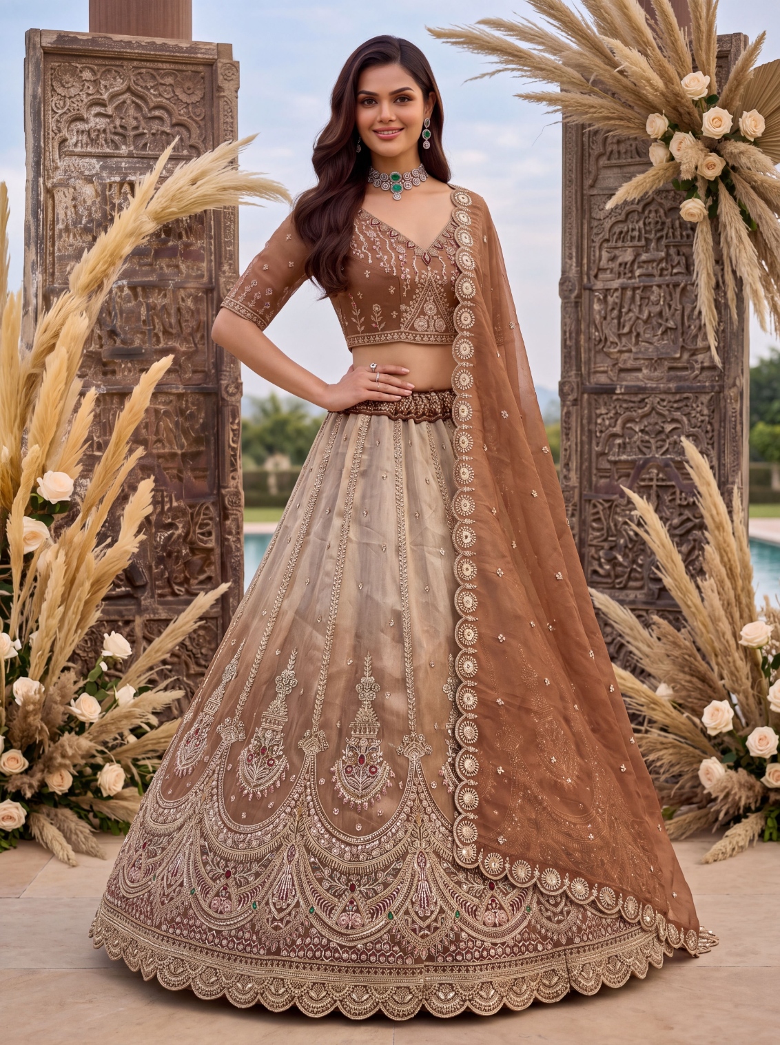 Copper Ombré Multi Thread Chandaniya Silk Lehenga Choli