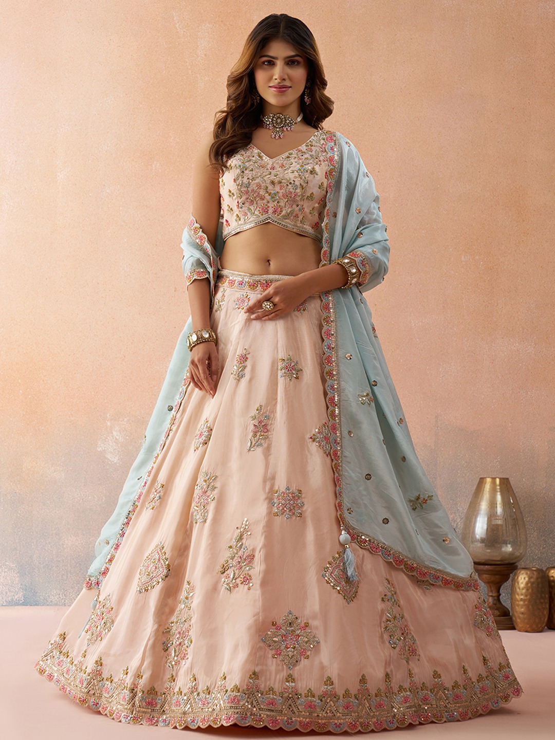 Copper Tissue Designer Sequins Lehenga Choli