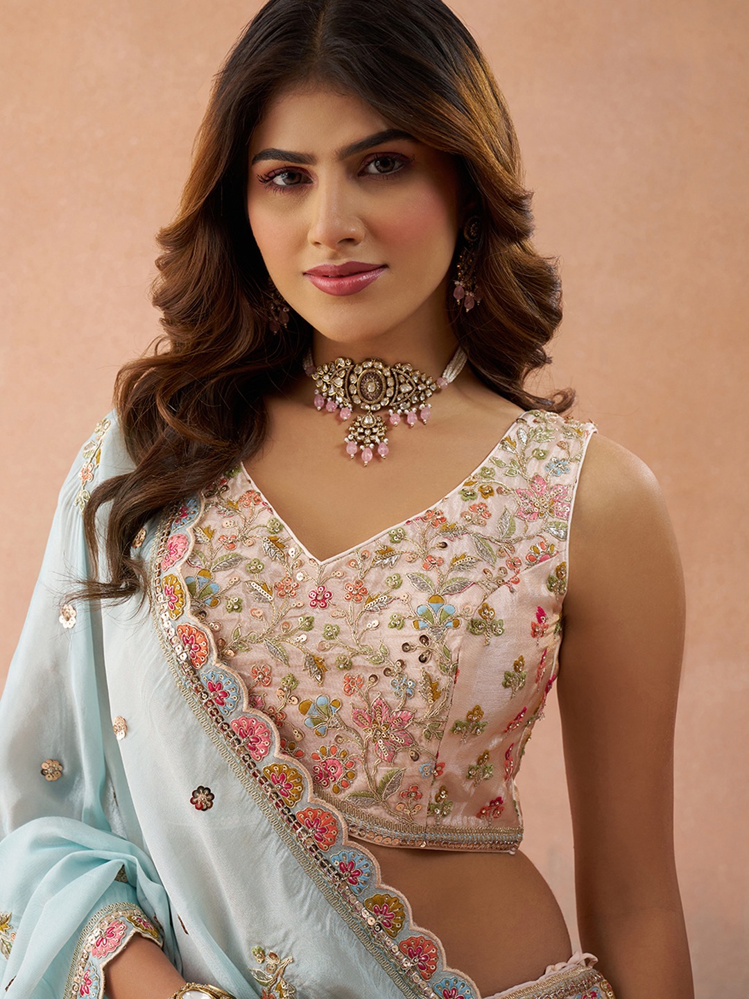 Copper Tissue Designer Sequins Lehenga Choli