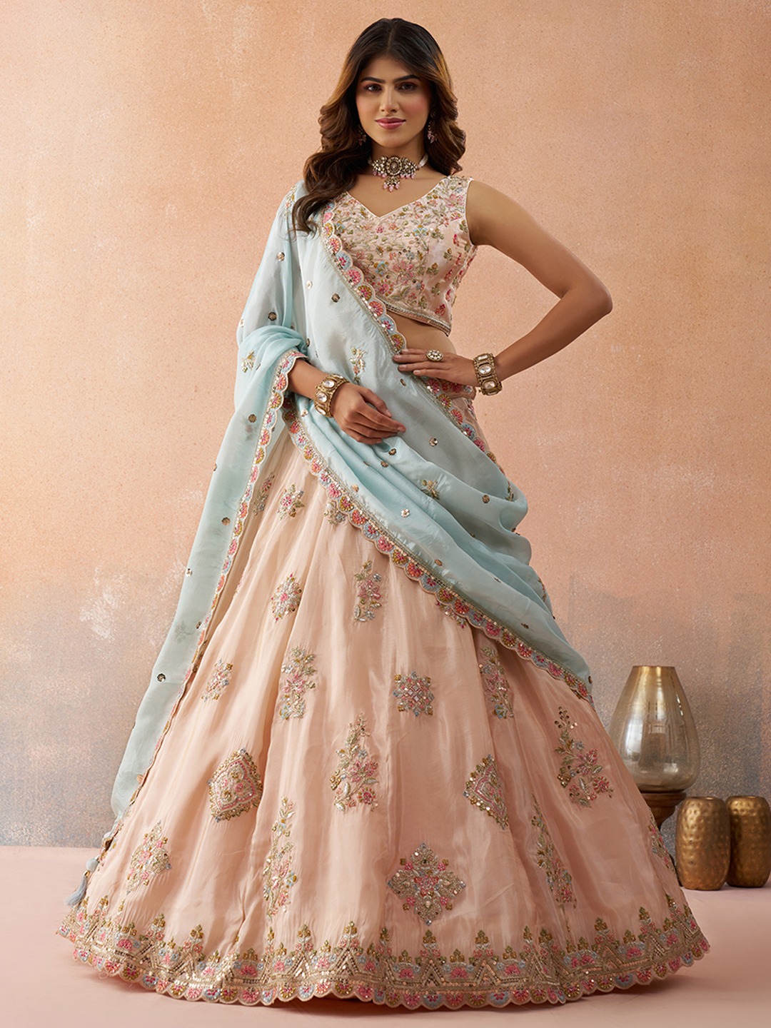 Copper Tissue Designer Sequins Lehenga Choli