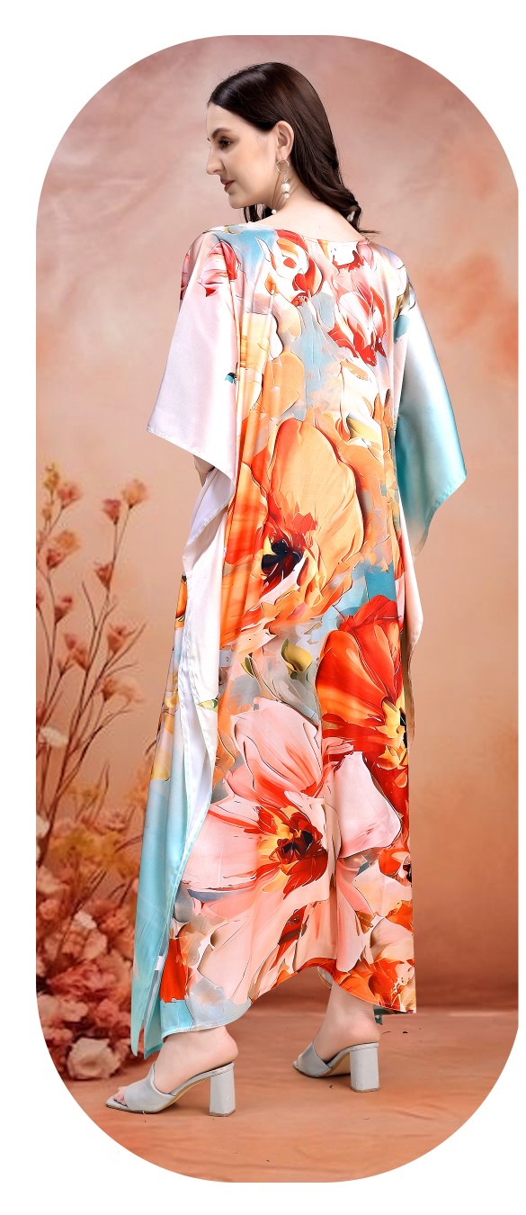 Coral Garden Statement Digital Printed Satin Kaftan