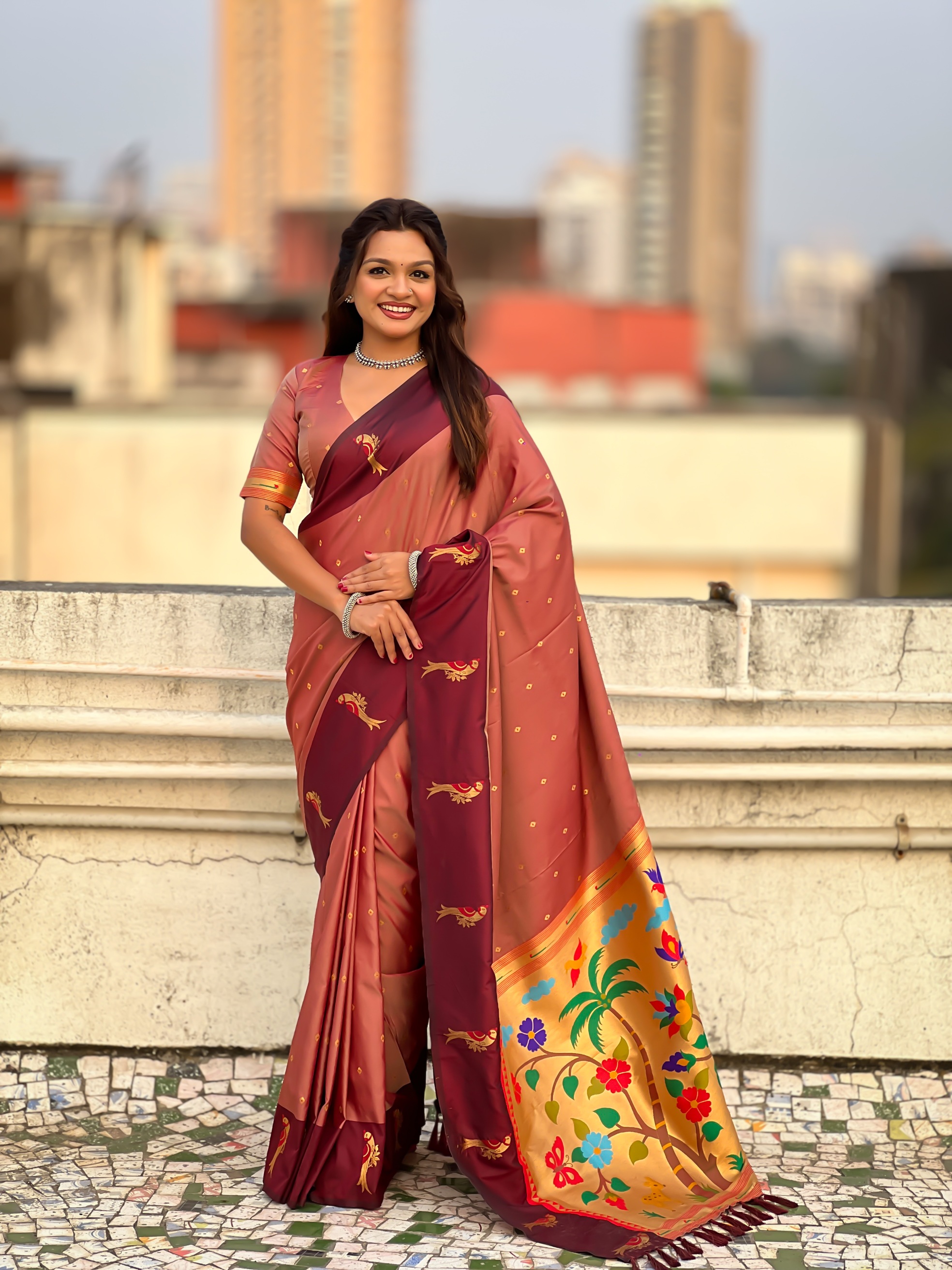 Coral Woven Zari Soft Silk Saree