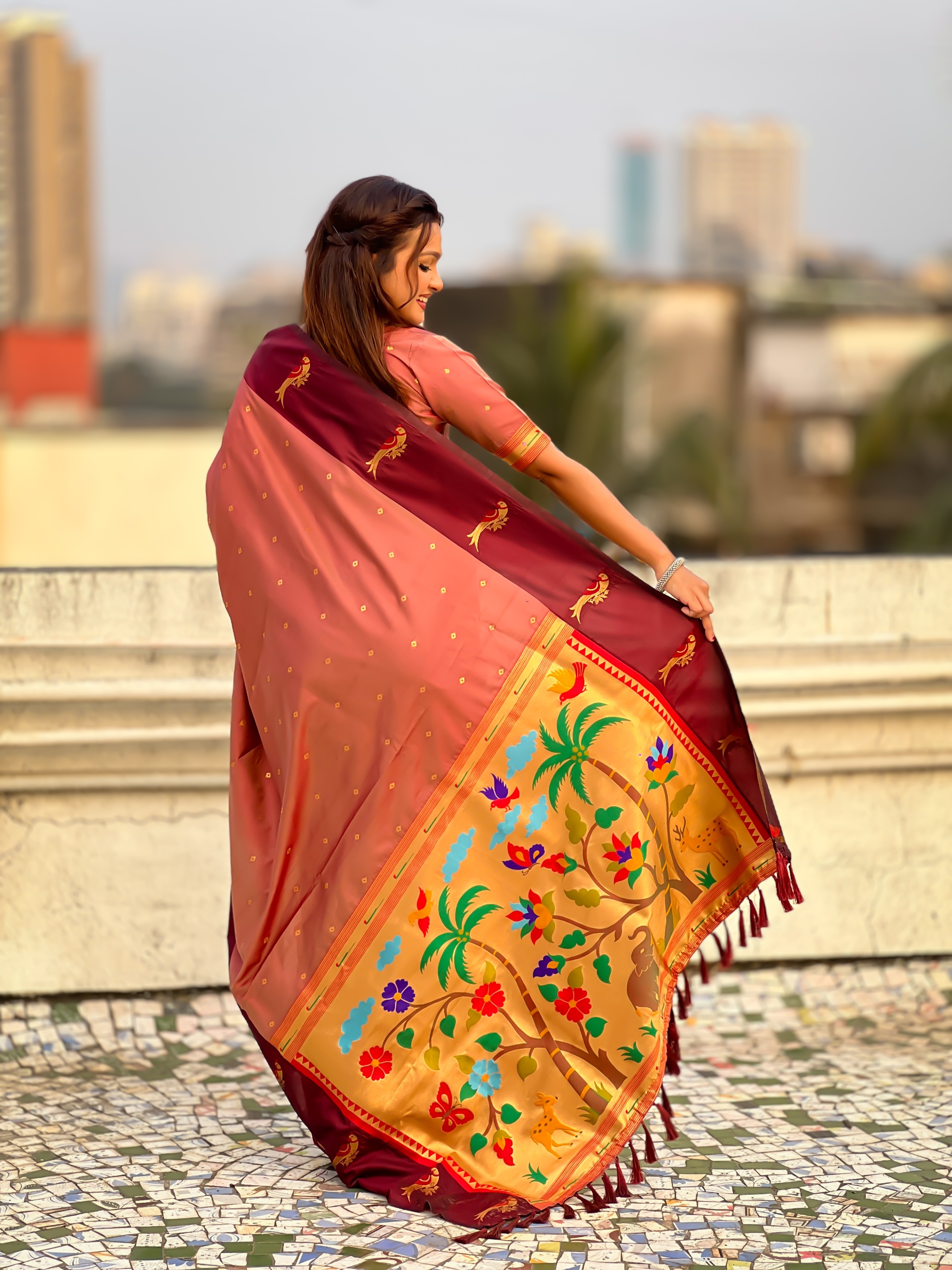 Coral Woven Zari Soft Silk Saree — alternate view