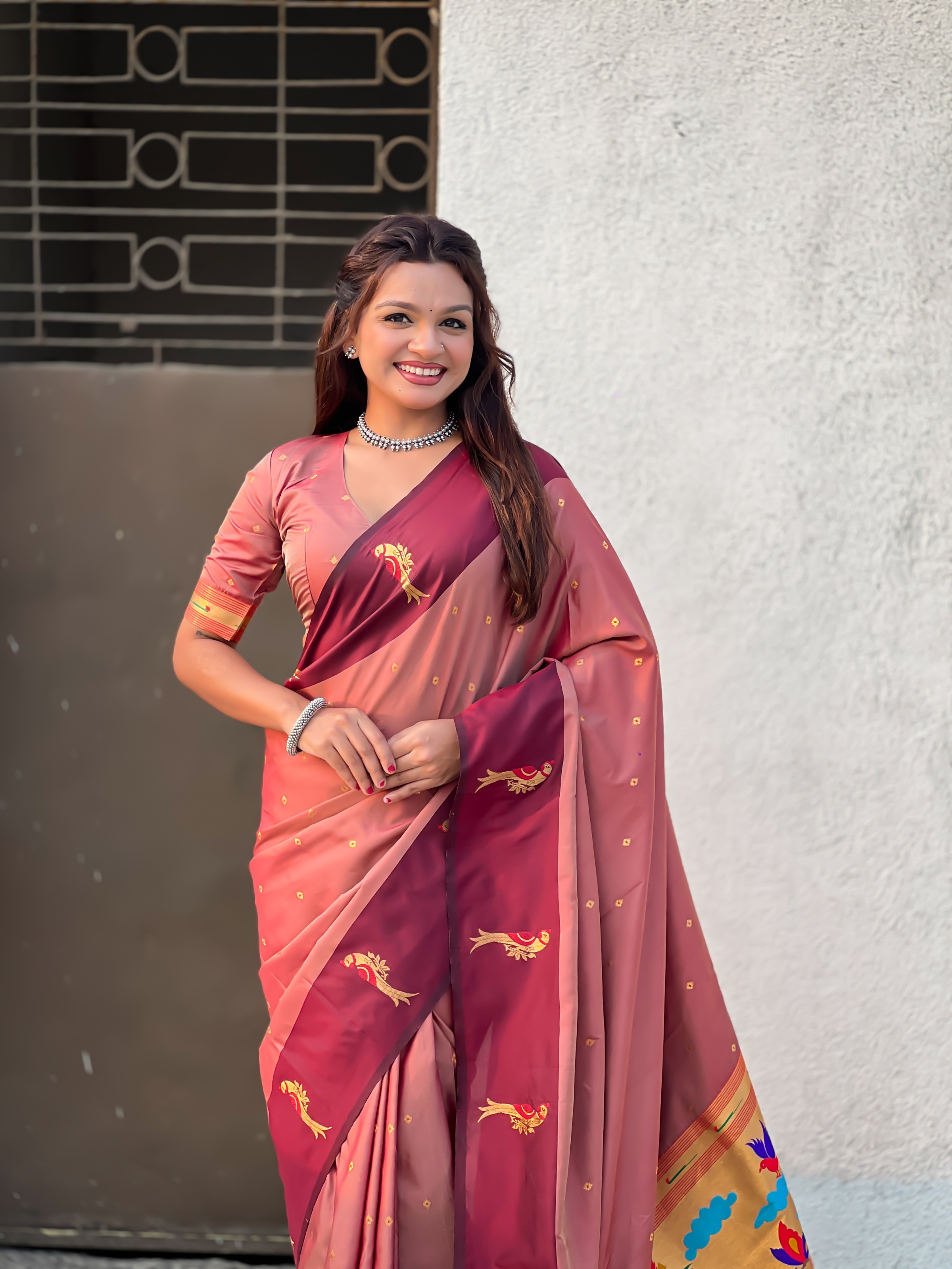 Coral Woven Zari Soft Silk Saree
