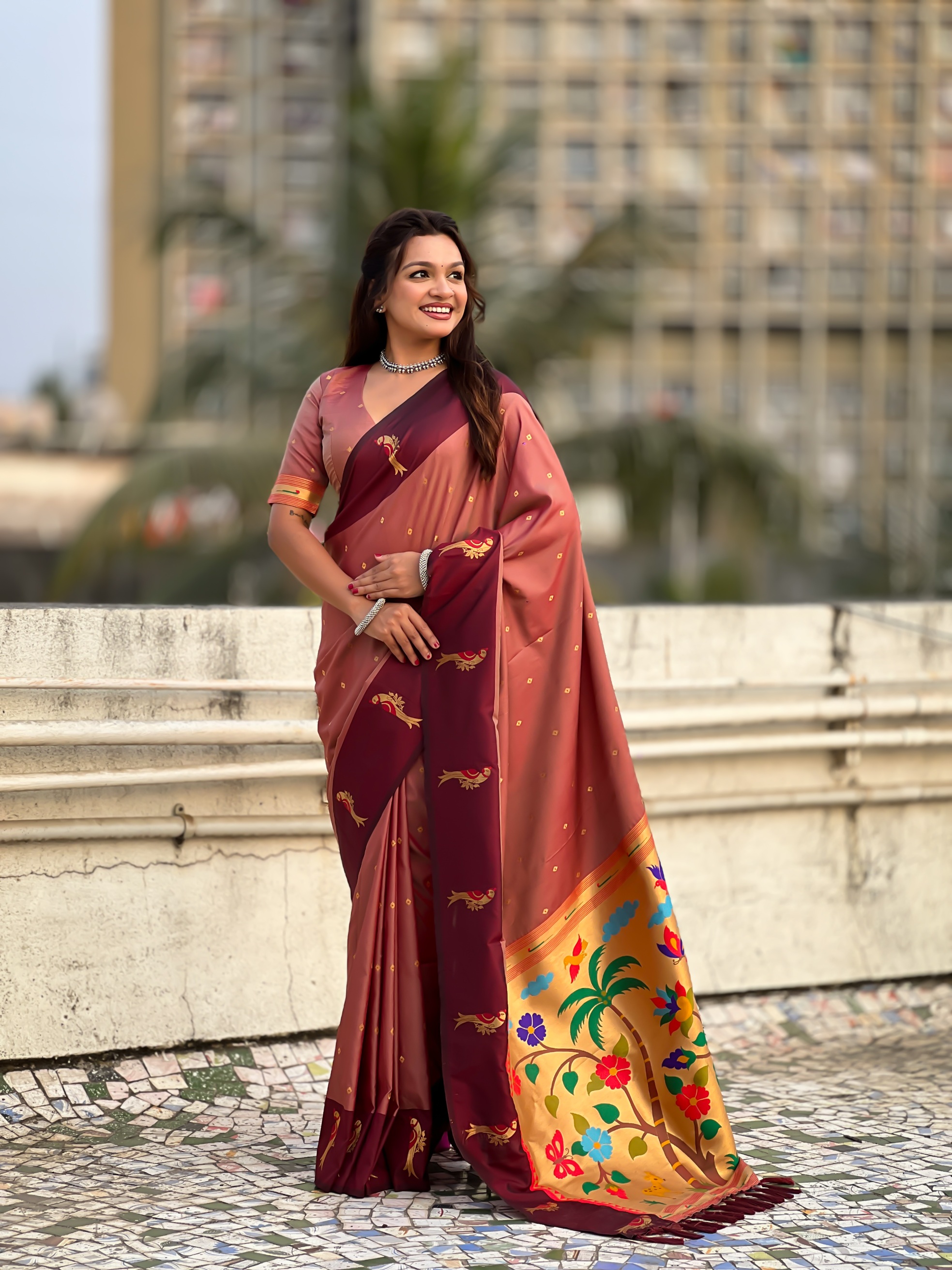 Coral Woven Zari Soft Silk Saree