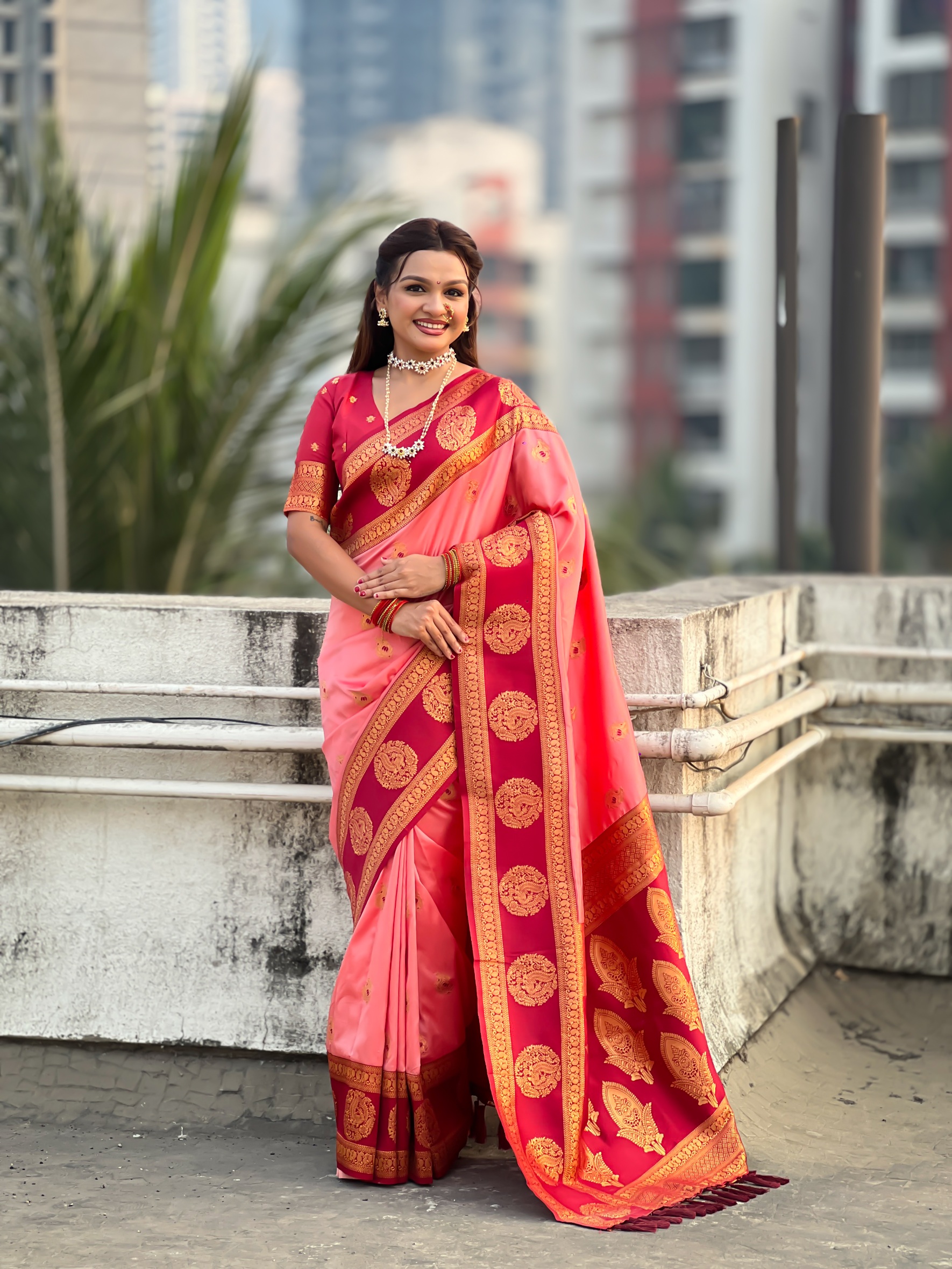 Coral Zari Woven Soft Silk Traditional Saree