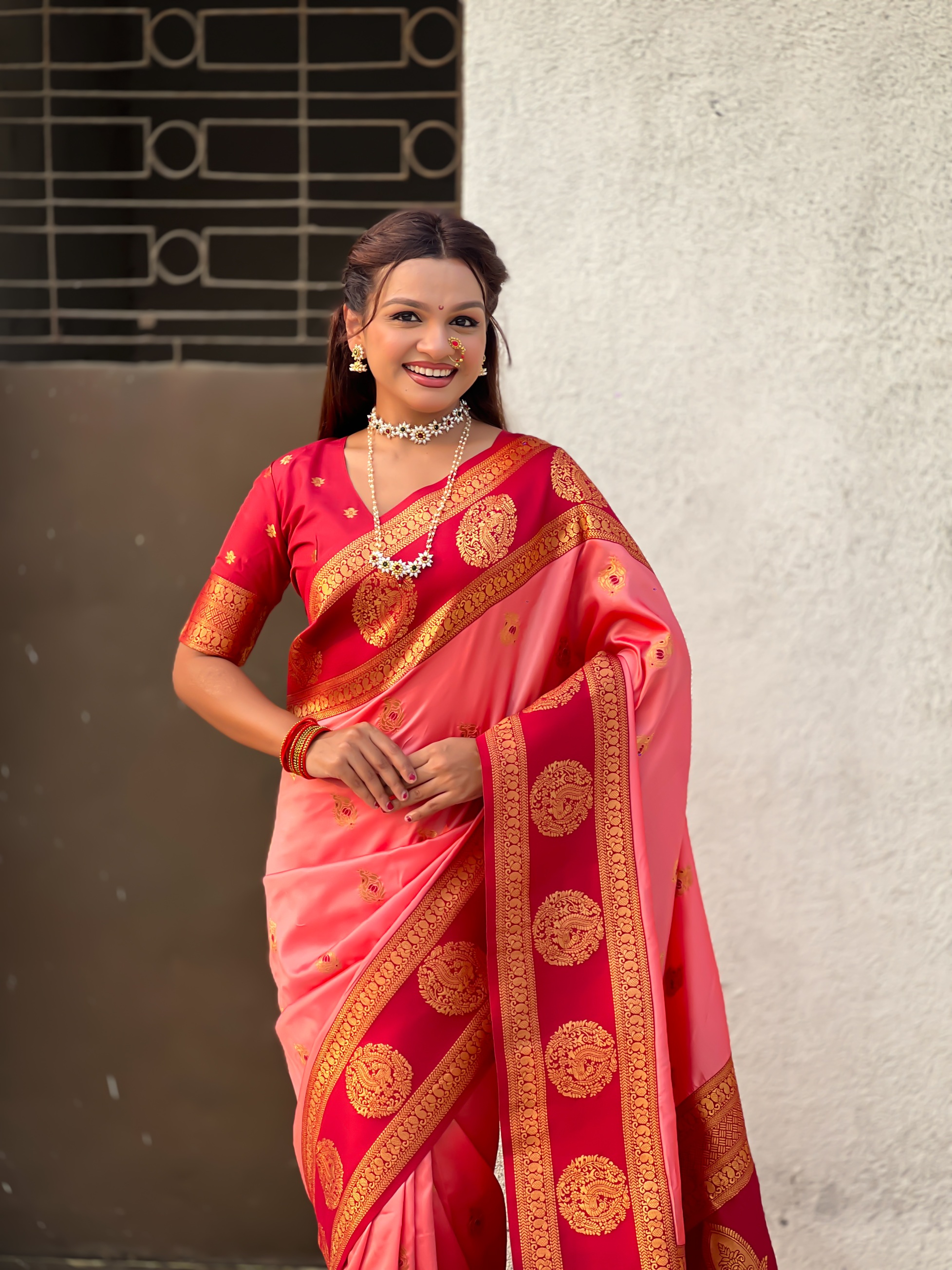 Coral Zari Woven Soft Silk Traditional Saree