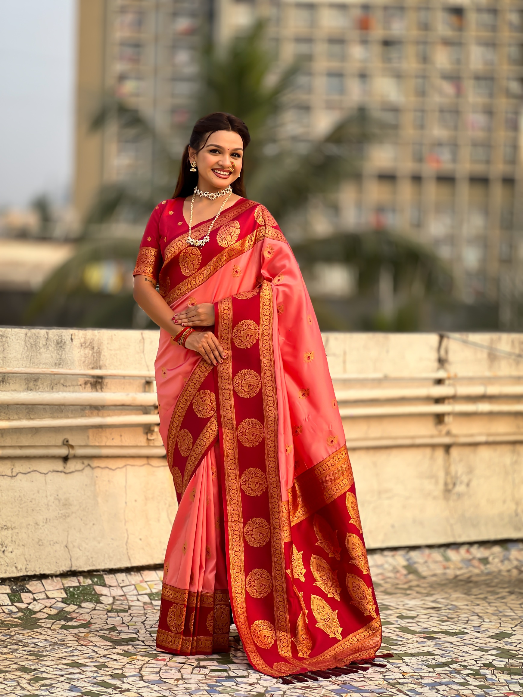 Coral Zari Woven Soft Silk Traditional Saree